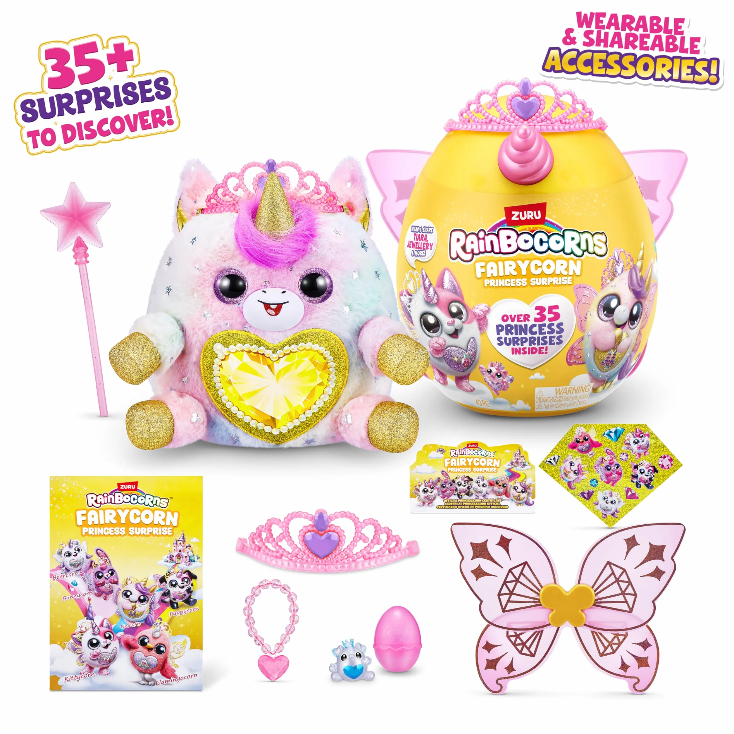 Rainbocorns Fairycorn Księżniczka Seria 6 Rubinowy Jednorożec - Kolekcjonerski Plusz - Magiczna Wróżka Księżniczka Niespodzianki, Przytulne Pluszowe Wypchane Zwierzę, Naklejki (Jednorożec)