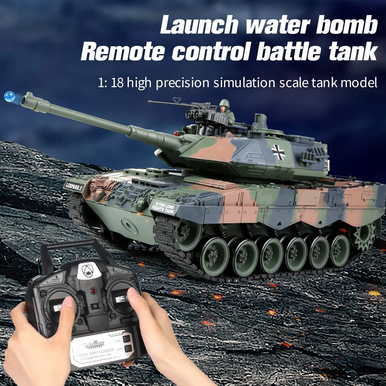 s-idee® RC czołg S822 German Leopard wojskowy kamuflaż zielony 1:18 2,4 GHz Battle Tank z funkcją strzału