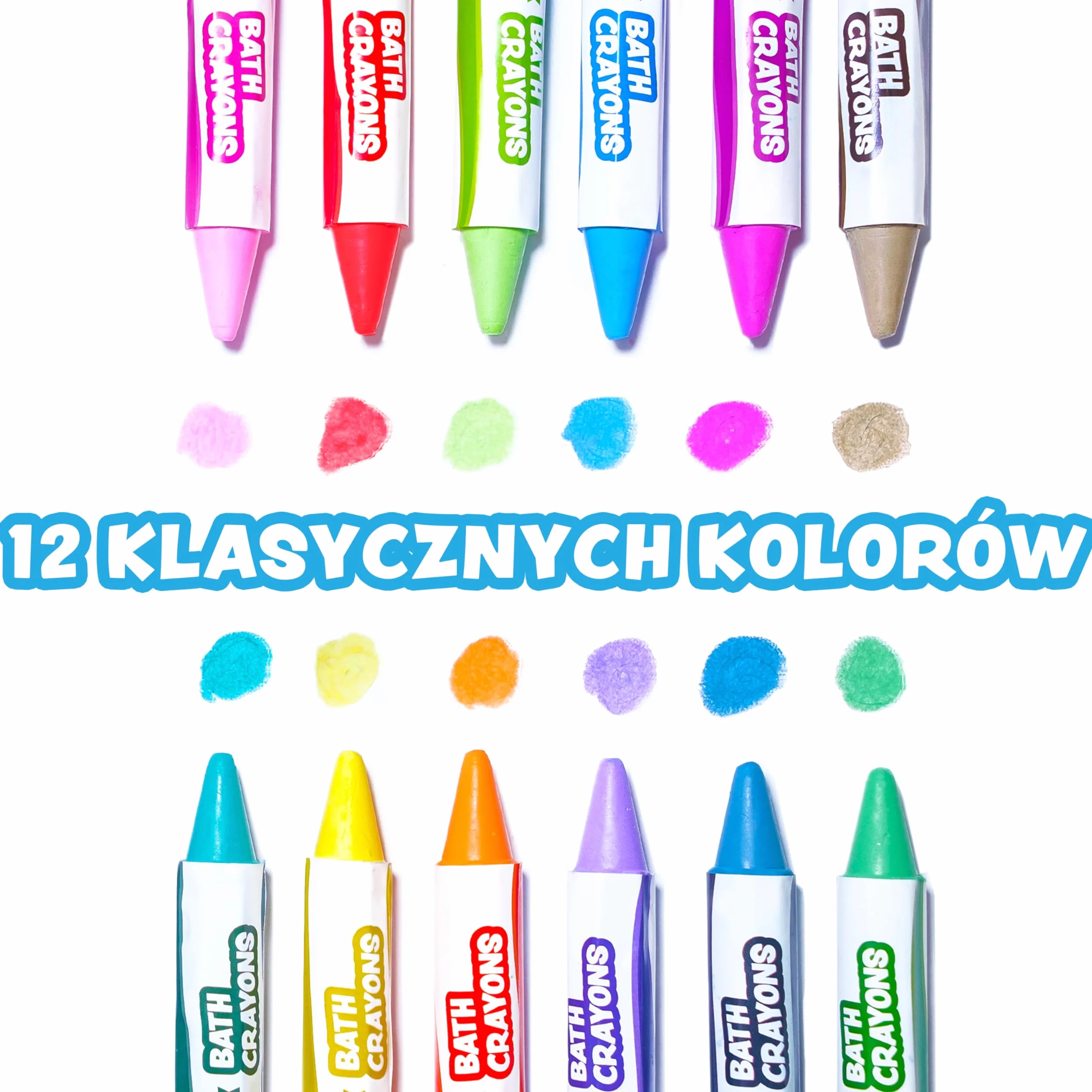 Tub Works® Kredki Do Kąpieli, 12 Sztuk | Nietoksyczne, Zmywalne Kredki do Kąpieli Dla Maluchów & Dzieci | Gładko & Żywo Rysować Na Mokrych & Suchych Ścianach Wanien | Kąpieli z Sześciokątnym Uchwytem