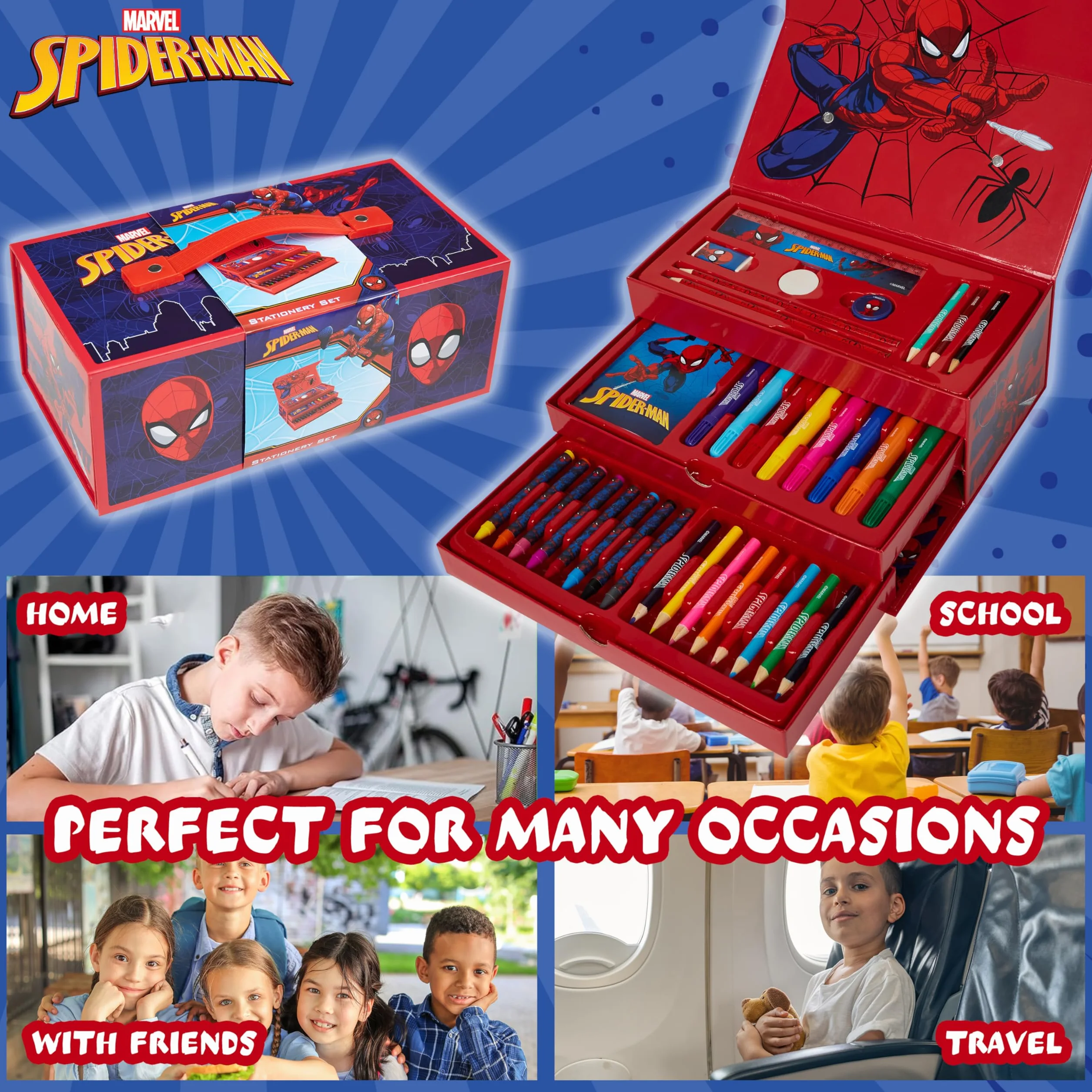 Marvel Spiderman zestaw artystyczny dla dzieci, materiały artystyczne, farby, długopisy, kredki, kredki, futerał, sztuka i rzemiosło