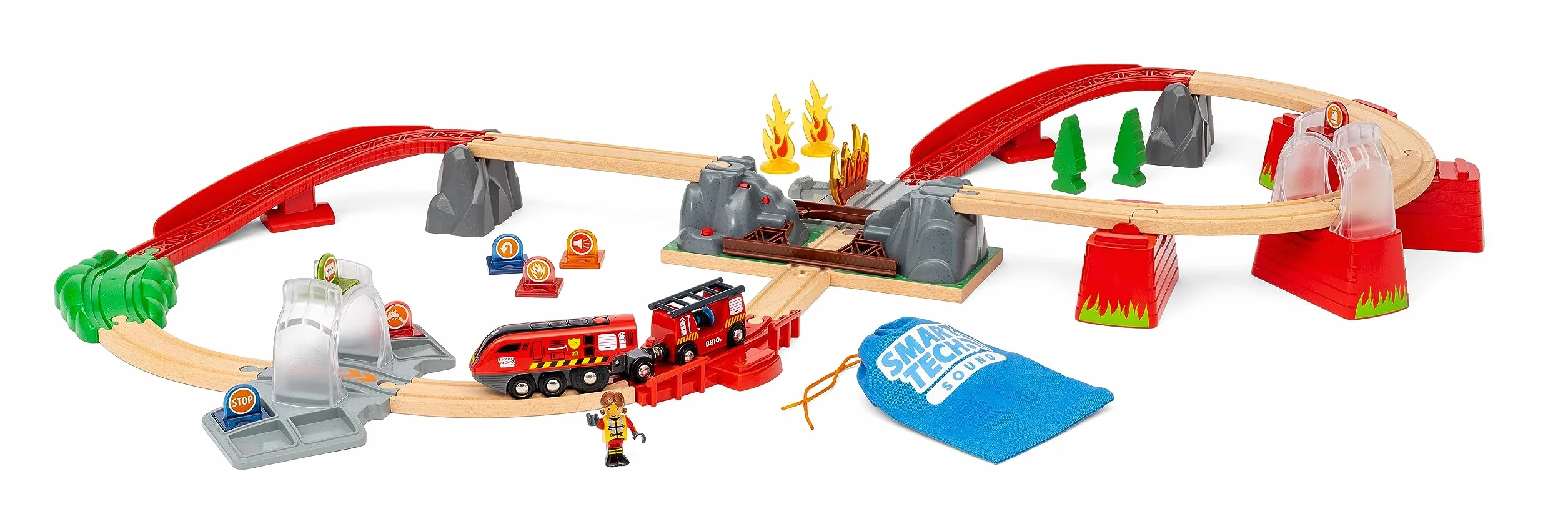 BRIO World – 36004 Smart Tech Sound Feuerwehreinsatz-Rettungsset | 41-teiliges Feuerwehrset mit batteriebetriebener Spielzeuglok für Kinder ab 3 Jahren