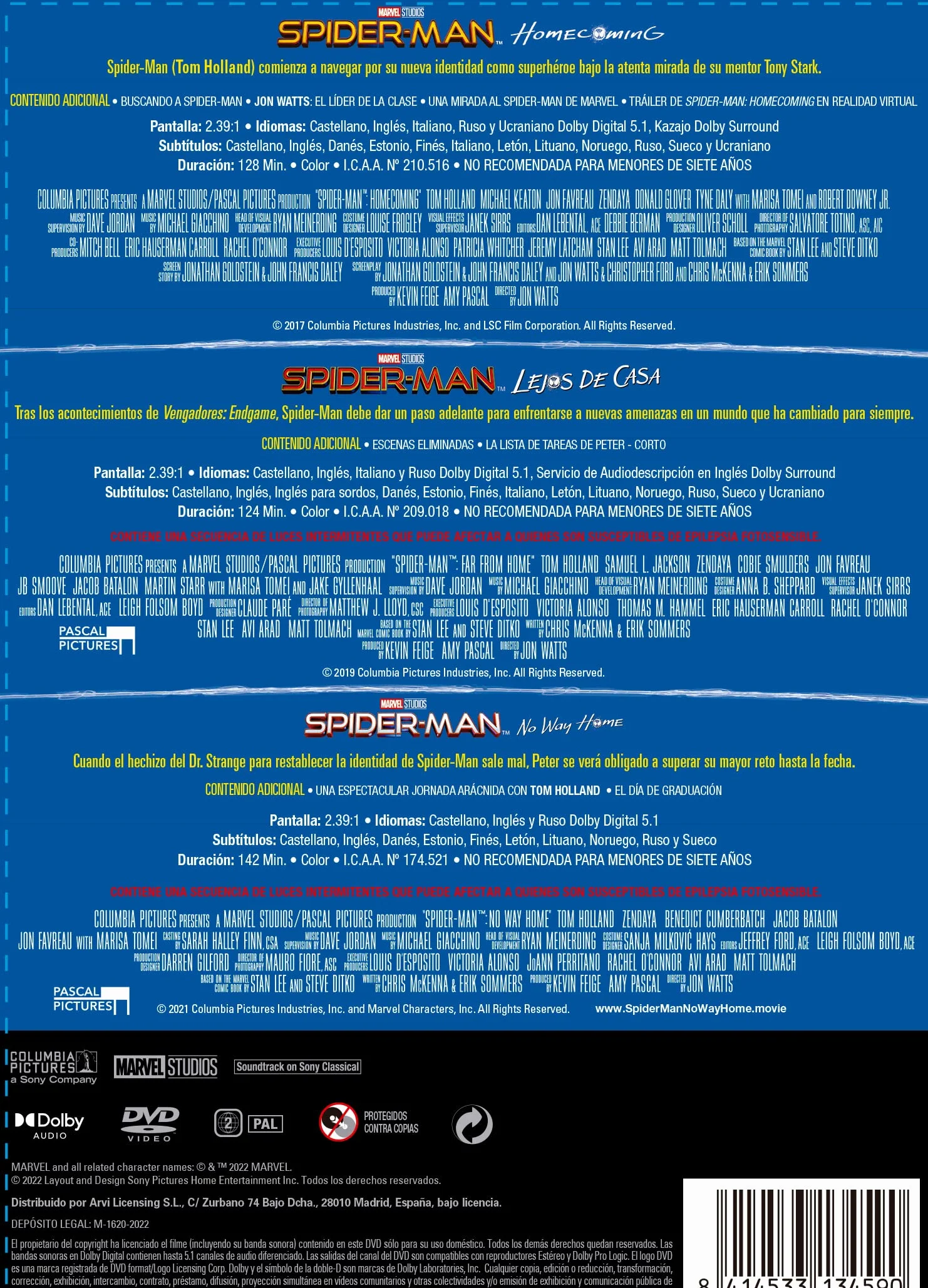 Spider-Man Tom Holland Pack 1-3 DVD
