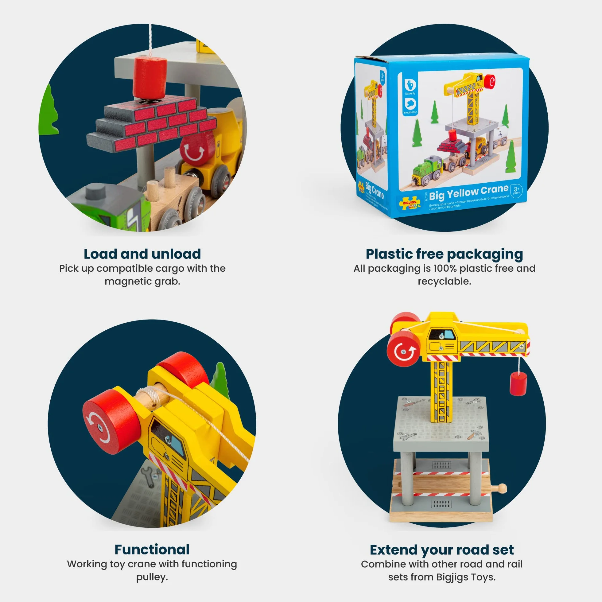 Bigjigs Rail Magnetic Big Yellow Crane - Other Major Wooden Rail Brands are Compatible