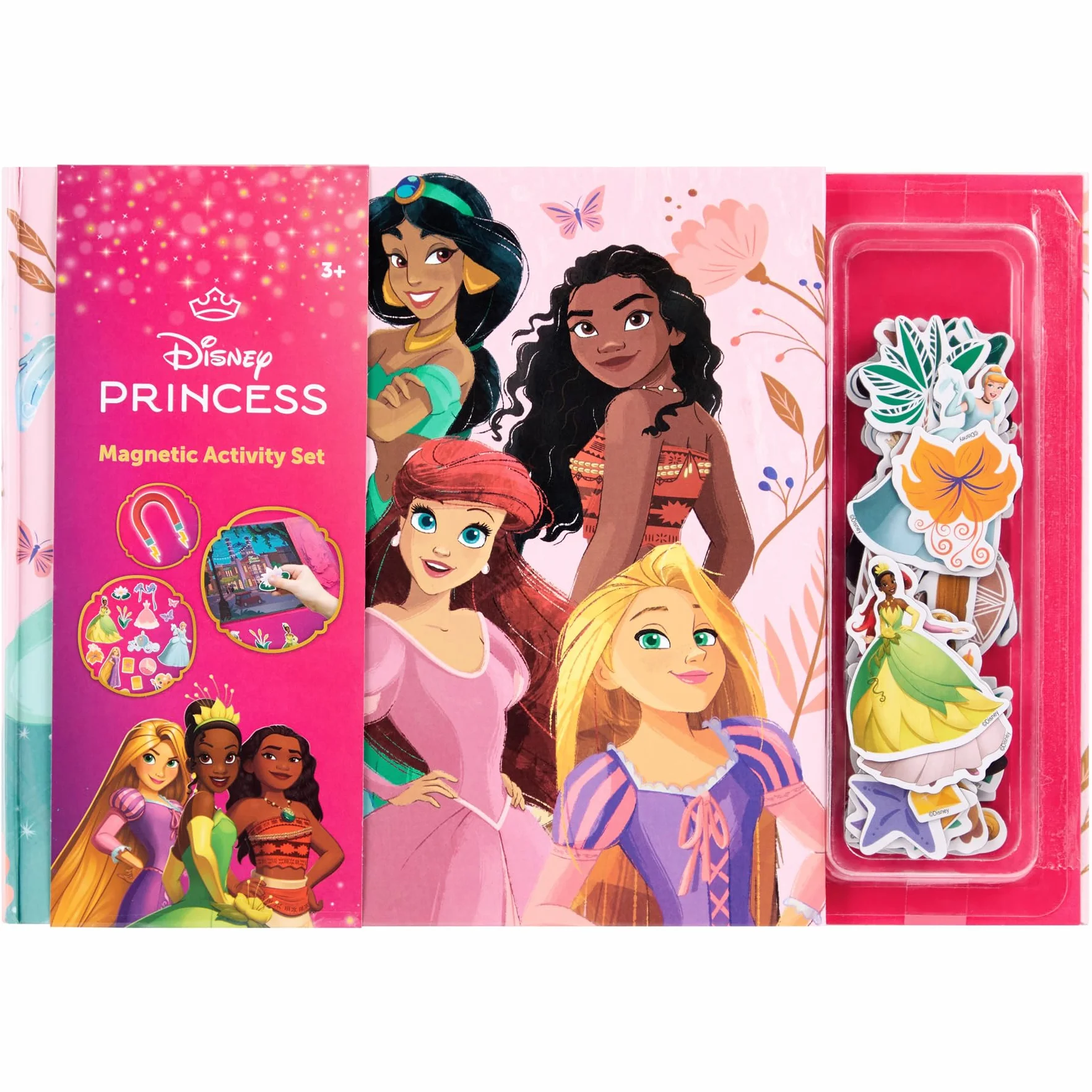 Disney Princess Magnetyczna książka dla dzieci, 40 figurek i akcesoria, interaktywny i kreatywny poradnik, Kopciuszek, Ariel, Belle & Co (DP24358)