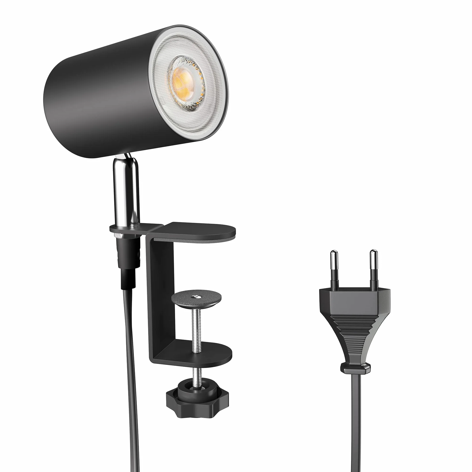 ledscom.de Lampa zaciskowa WAIKA, przełącznik, czarny mat, w zestawie żarówka LED GU10, 468lm ciepła biel