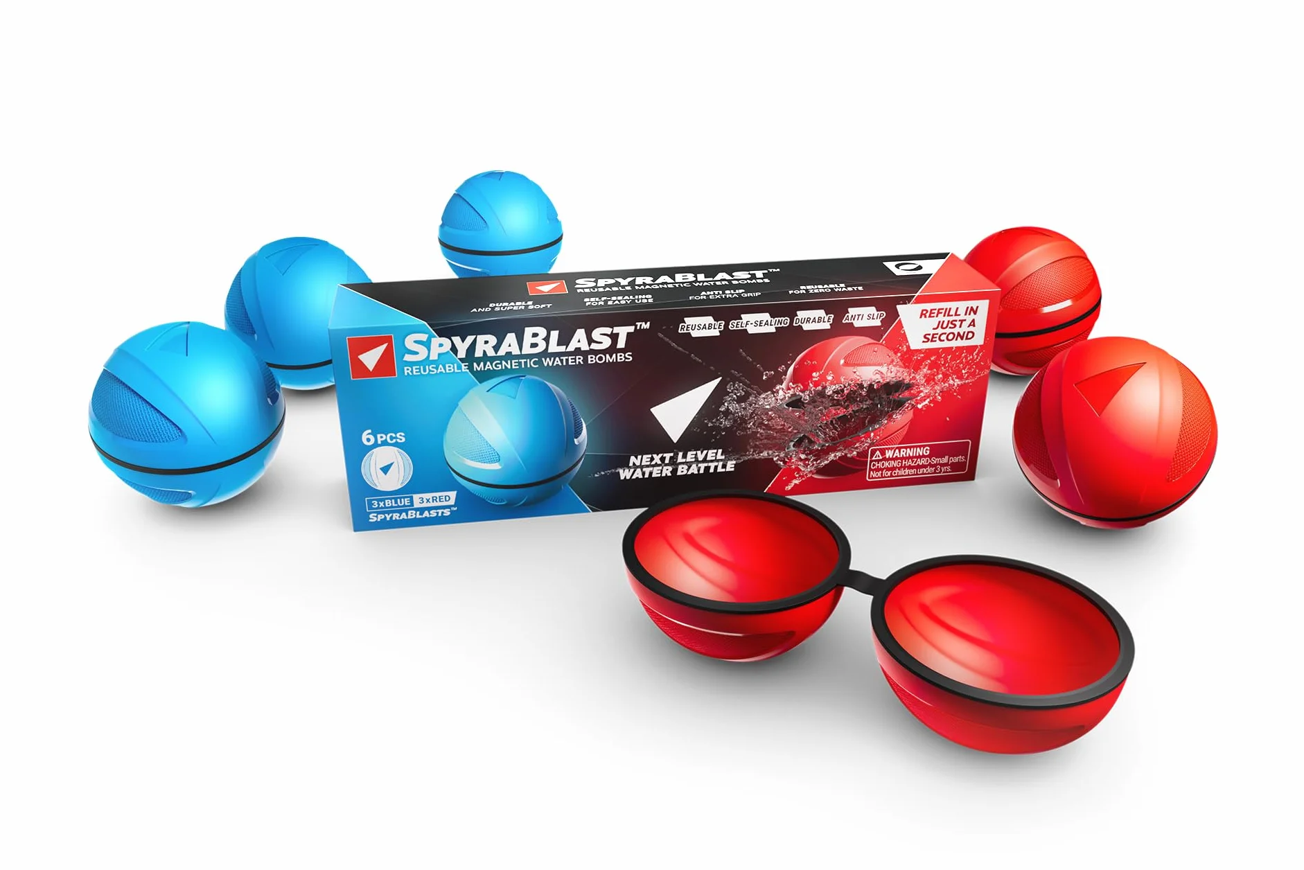 Spyra Balony wodne wielokrotnego użytku Blast – 6 szt., trwałe, magnetyczne, miękki silikon, samouszczelniające, szybko uzupełniające się bomby wodne, basen, plaża, woda, letnia zabawka dla dzieci i