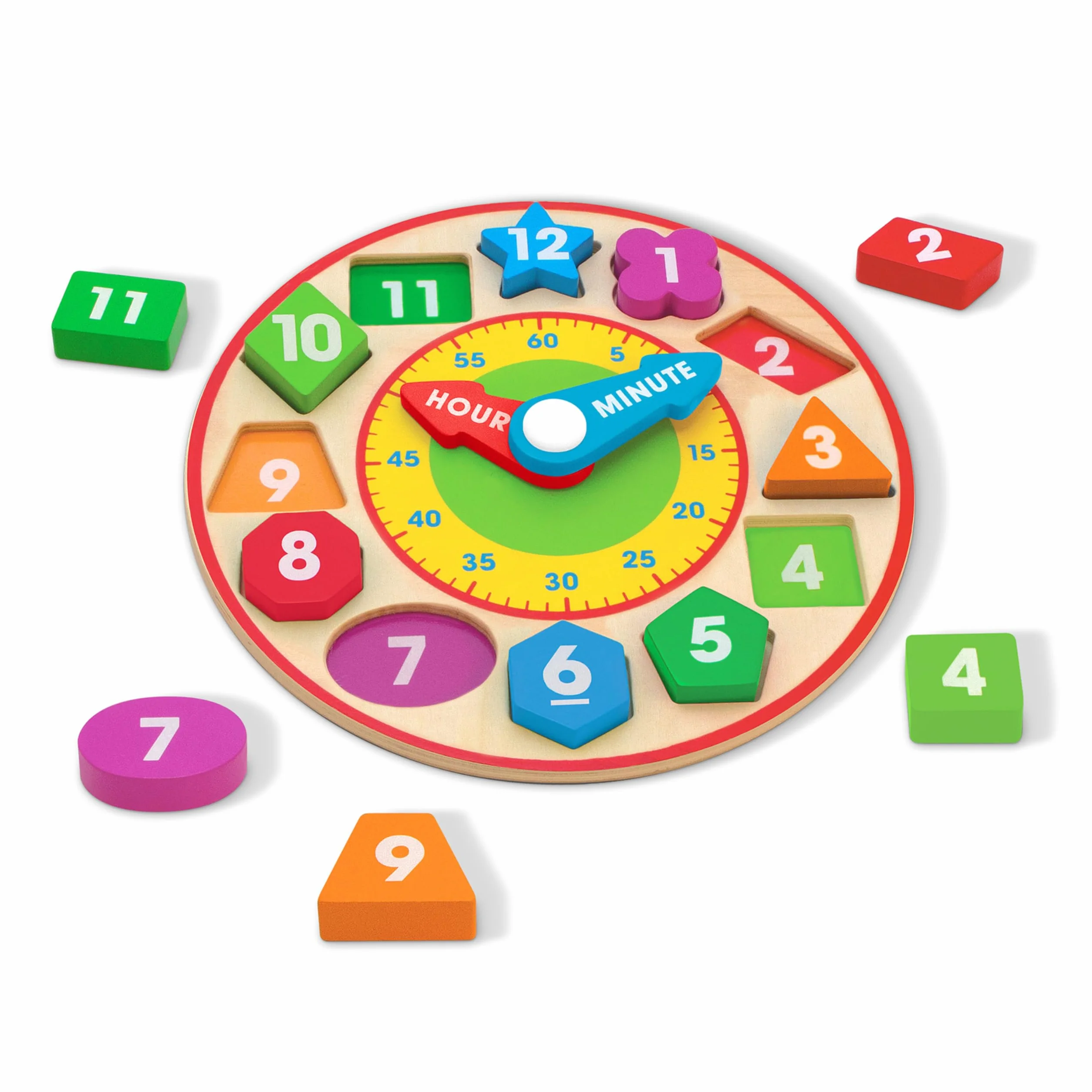 Melissa & Doug – zegar do sortowania kształtów (zabawka rozwojowa, solidna drewniana konstrukcja, umiejętność rozwojowa podawania godziny)