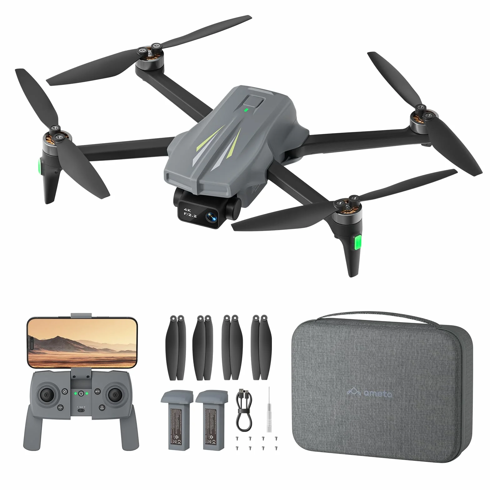 Ameta S20 Dron z Kamerą 4K Professional, Dron z GPS dla Dzieci i Dorosłych z Automatycznym Powrotem, 50 Minutowym Czasem Lotu, Trybem Inteligentnym, Sterowaniem Gestami, Wadze Poniżej 249g