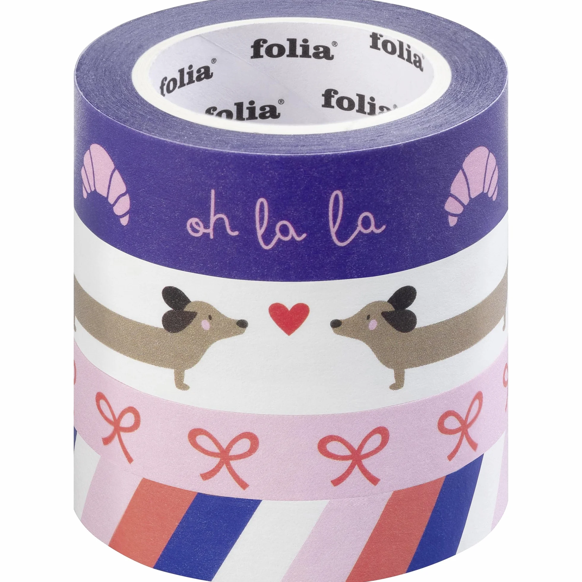 Folia 26454 - Washi Tape PARISIENNE, 4 x 10 m, taśma samoprzylepna z papieru ryżowego, folia na gorąco w 4 wzorach, do tworzenia, dekorowania i ozdabiania.