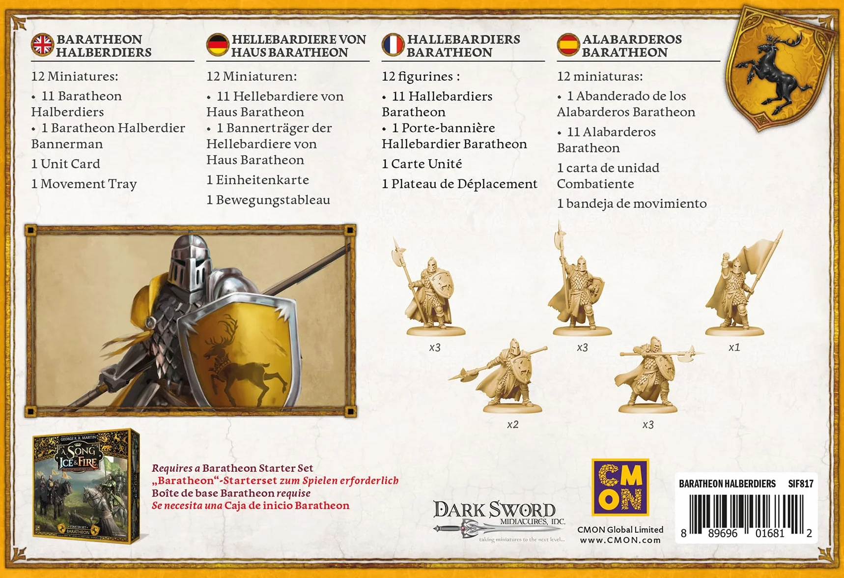 CMON, A Song of Ice & Fire – Baratheon Halberdiers (Hellebardiere von Haus Baratheon), rozszerzenie, tablet, dla 2 graczy, od 14+ lat, 45-60 minut, niemiecki, wielojęzyczny