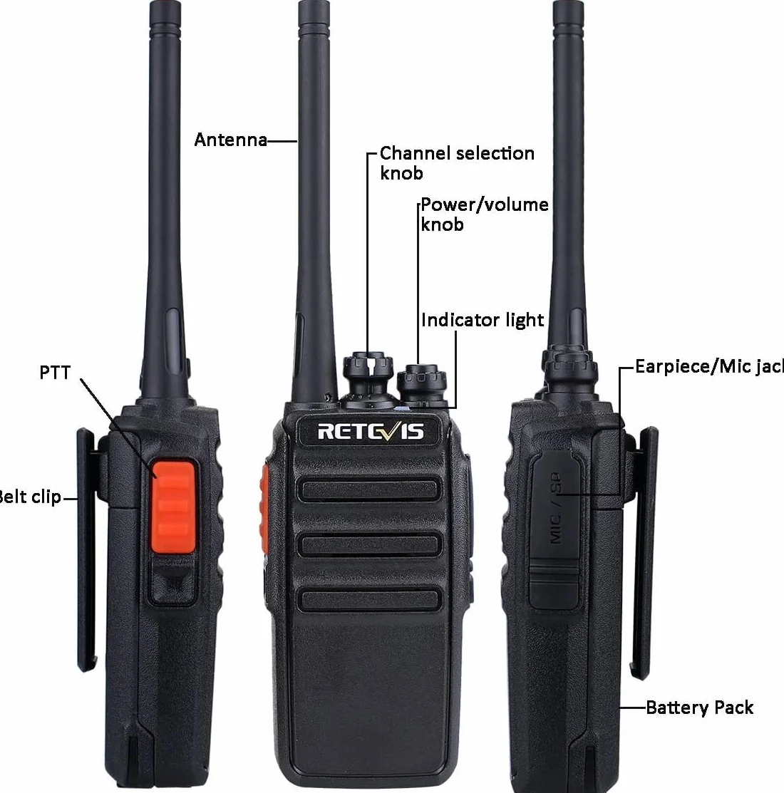 Retevis RT24 Radiotelefony i Krótkofalówki, PMR446 Bez Licencji 16 Kanałów CTCSS/DCS Walkie Talkie z podstawą ładującą USB, Radiotelefon dla Dorosłych Nadaje Się do Wędrówek, Kemping (Czarny, 2 Pary)