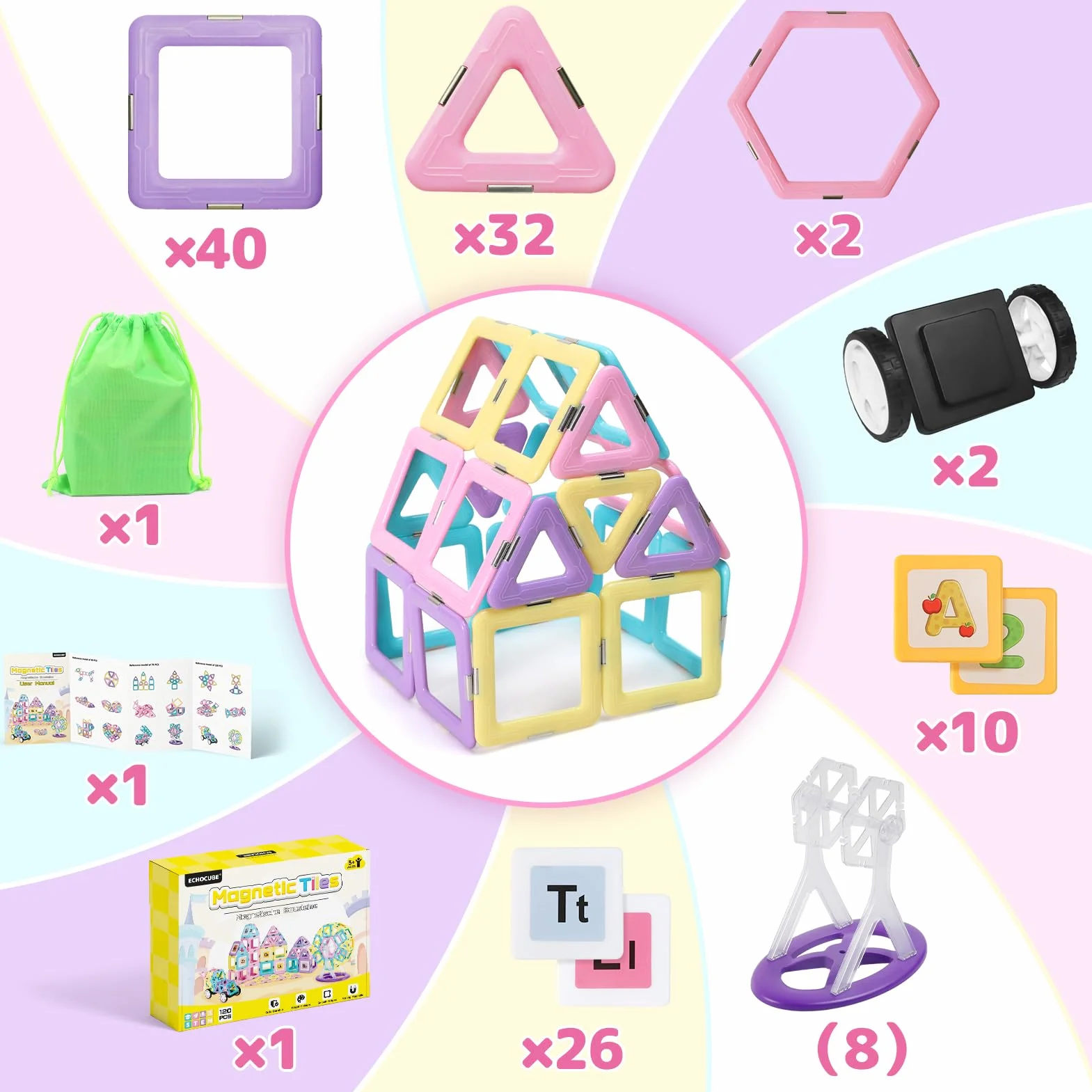 Magnetyczne klocki konstrukcyjne 120 PCS Zestaw płytek dla dzieci edukacyjne zabawki