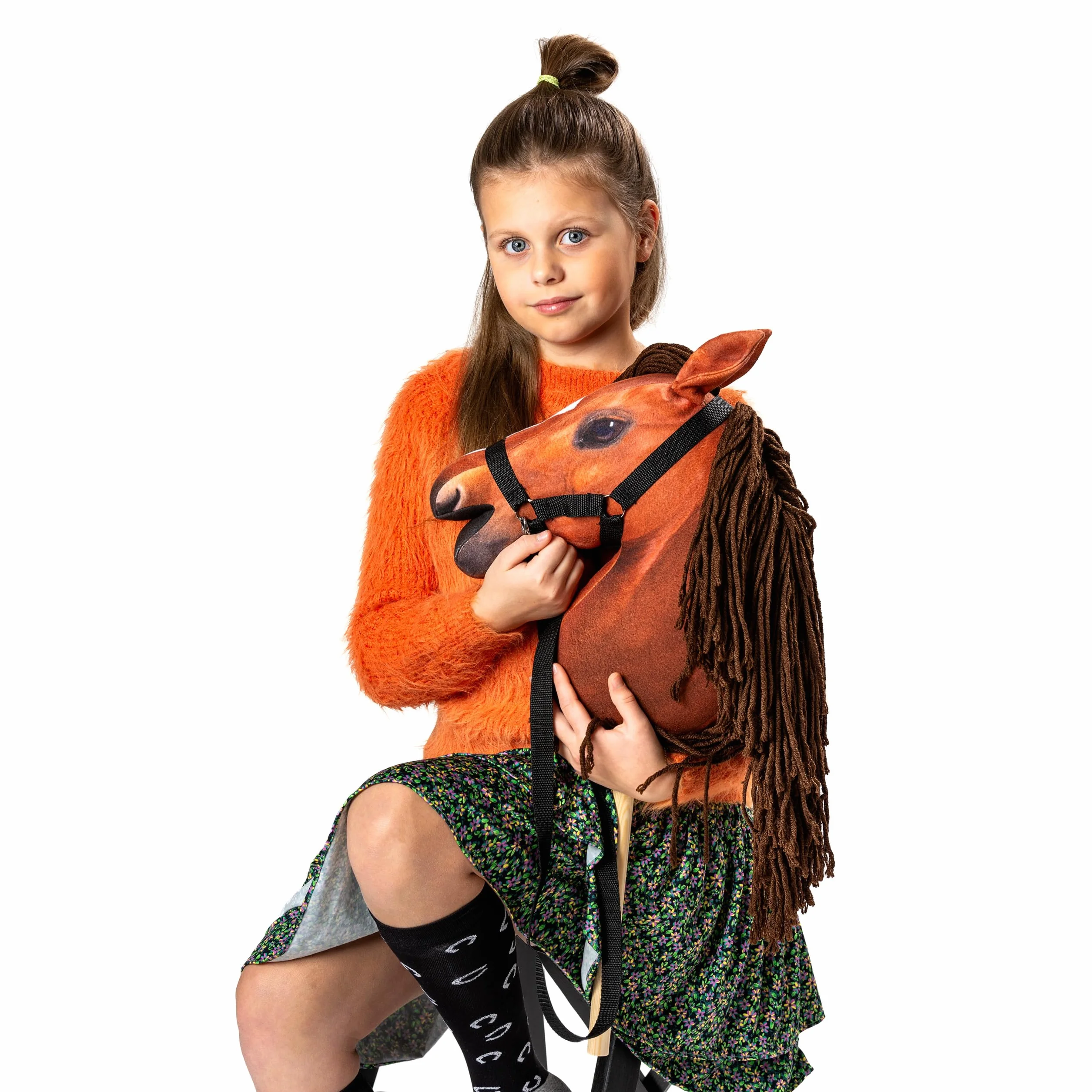 SKIPPI Hobby Horse Bursztyn, Koń na Kiju, Konik na Patyku, Duży A3, Kantar i Wodze w Zestawie, Hobby Horsing, prezent dla Dziewczynki, dla Dziecka