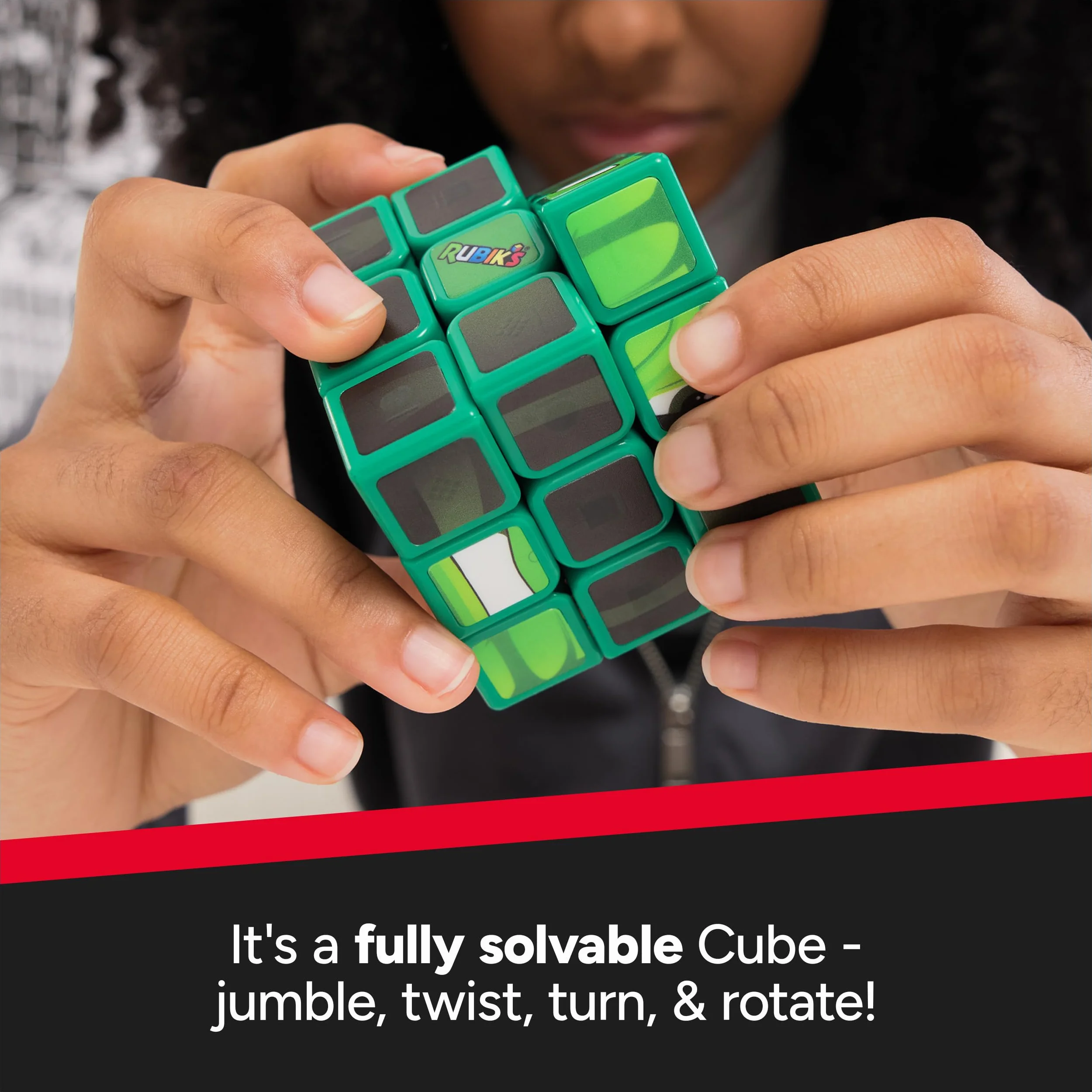 Rubik's Cube, Cubers - Hulk, 3 x 3 Marvel kostka Rubika w stylu Hulk, z fajnymi akcesoriami: korpus, stojak - wyzwanie superbohaterów, od 8 lat