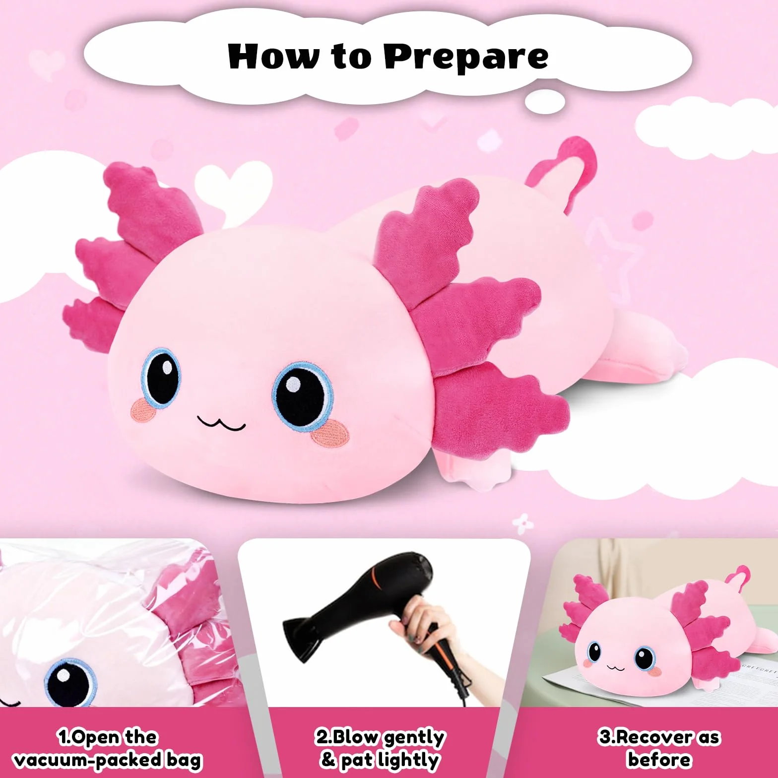 SQEQE Maskotka Axolotl, Kawaii pluszowa zabawka o wadze, miękka pluszowa zabawka jako prezent dla dzieci i dorosłych, 60 cm