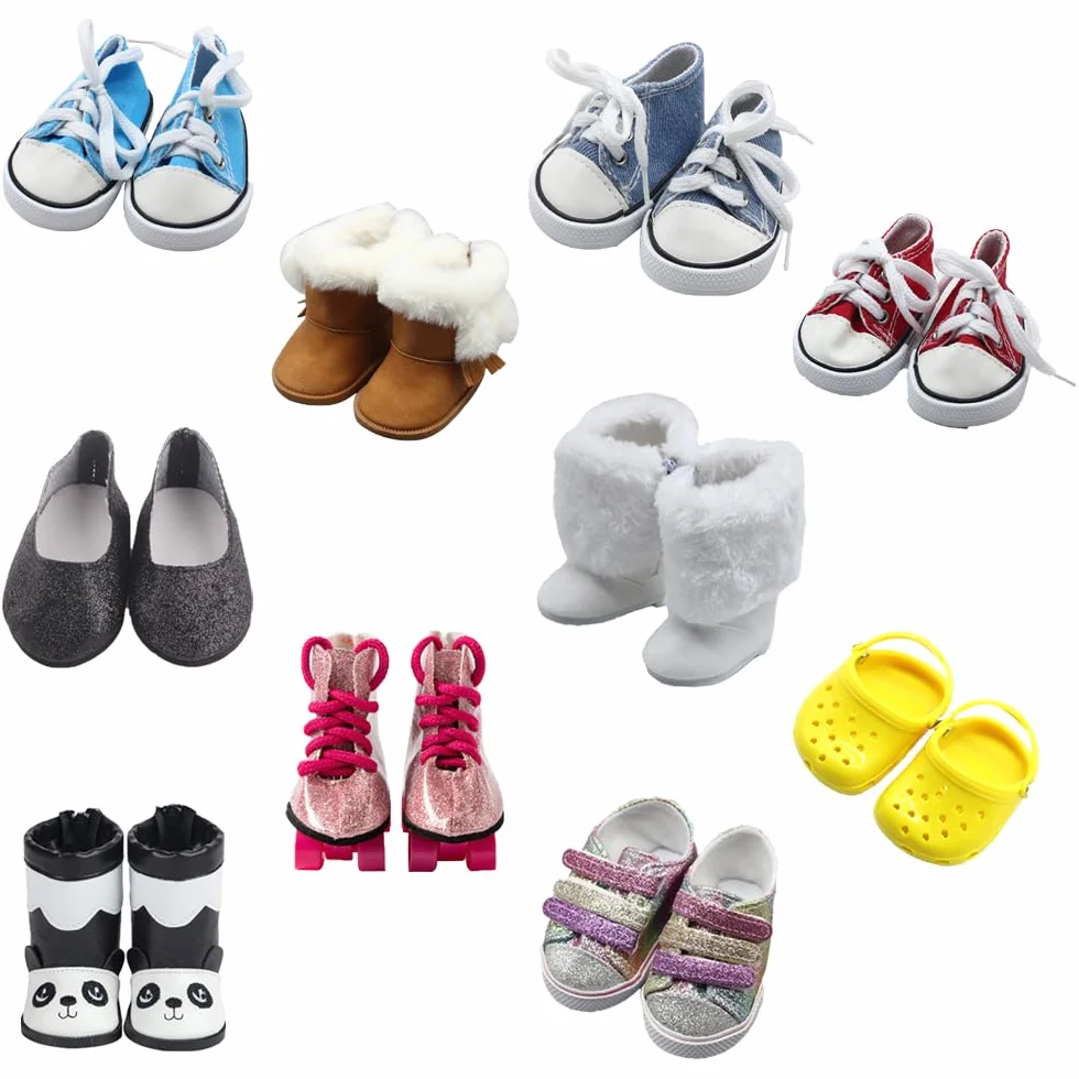 10 par 18-calowych butów dla lalek, BOSOIRSOU 7 cm, buty do tańca, sandały, codzienne buty płócienne, odpowiednie do 45 cm, lalka amerykańska dziewczyna akcesoria