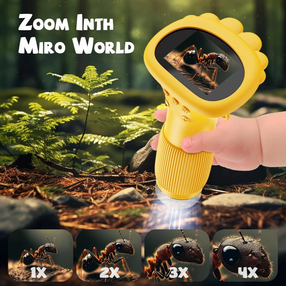 Mikroskop cyfrowy dla dzieci 2-calowy ekran 1000x powiększenie USB 8 LED