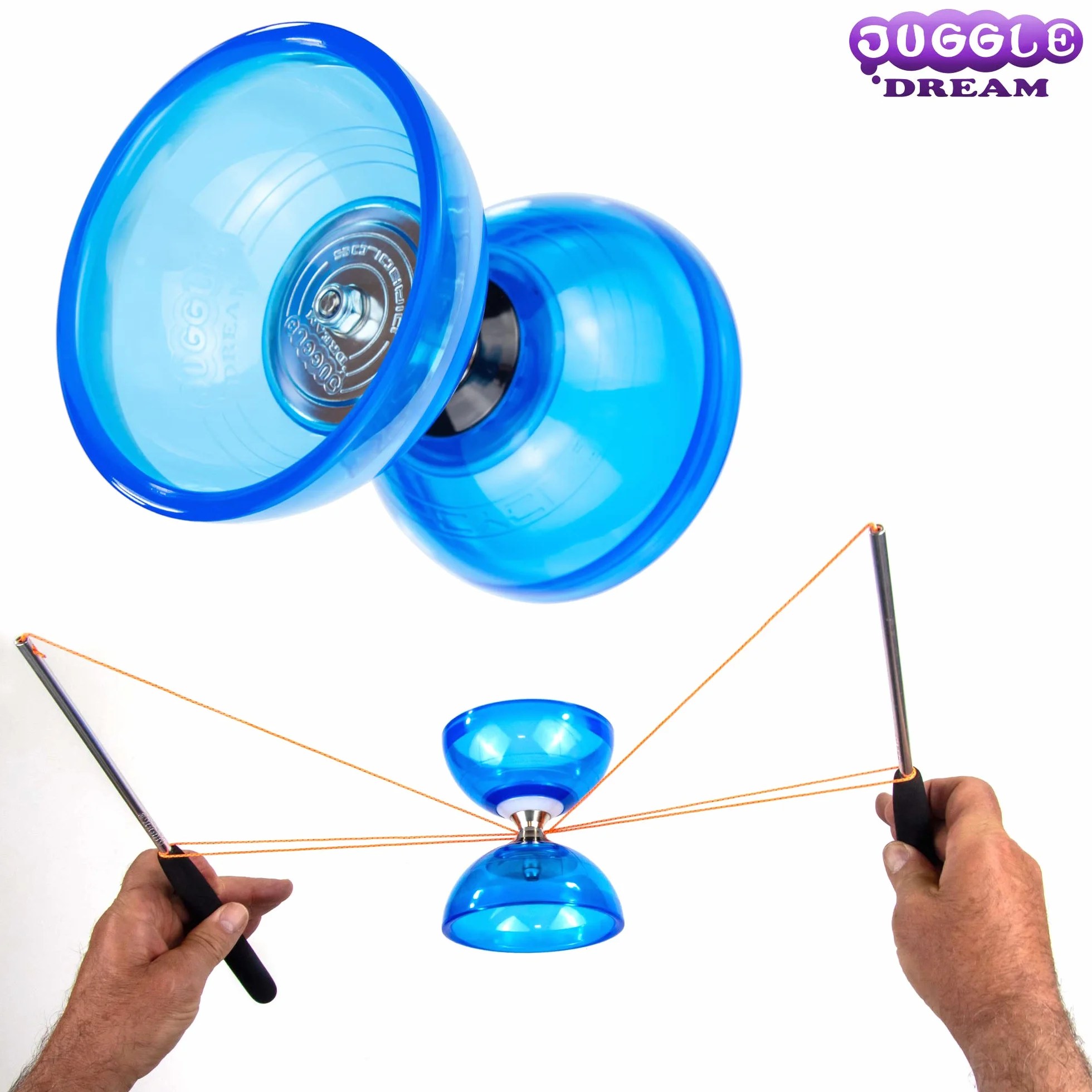 Juggle Dream Cyclone Quartz zestaw do żonglerki Diabolo – profesjonalny bieg z łożyskiem kulkowym, w zestawie aluminiowe pręty, film edukacyjny online – zabawka do żonglowania (niebieski)