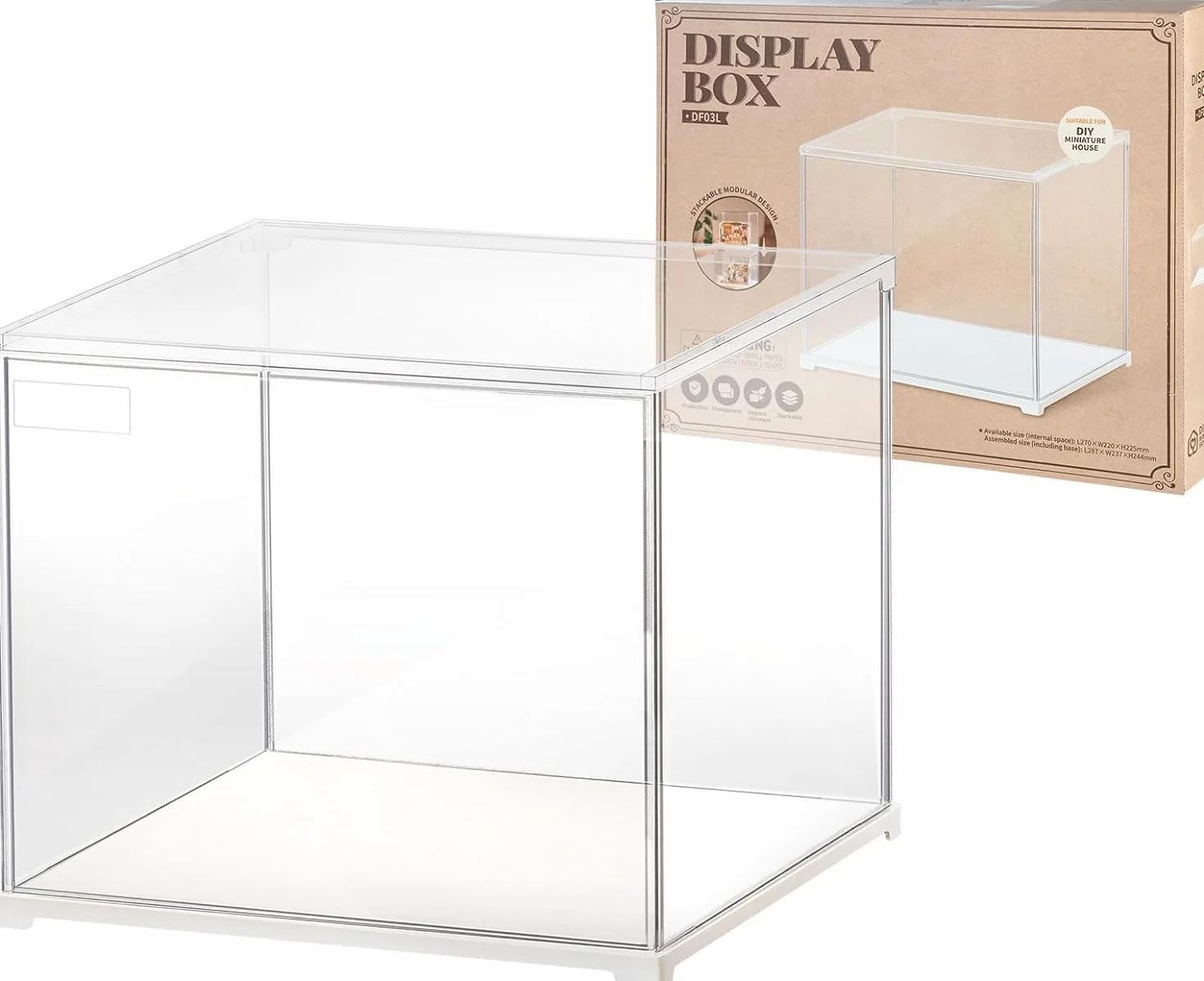ROBOTIME Osłona przeciwpyłowa do miniaturowego zestawu domowego 27 x 22 x 22,5 cm, akrylowa gablota z możliwością układania w stos, z drzwiami, ochrona przed kurzem