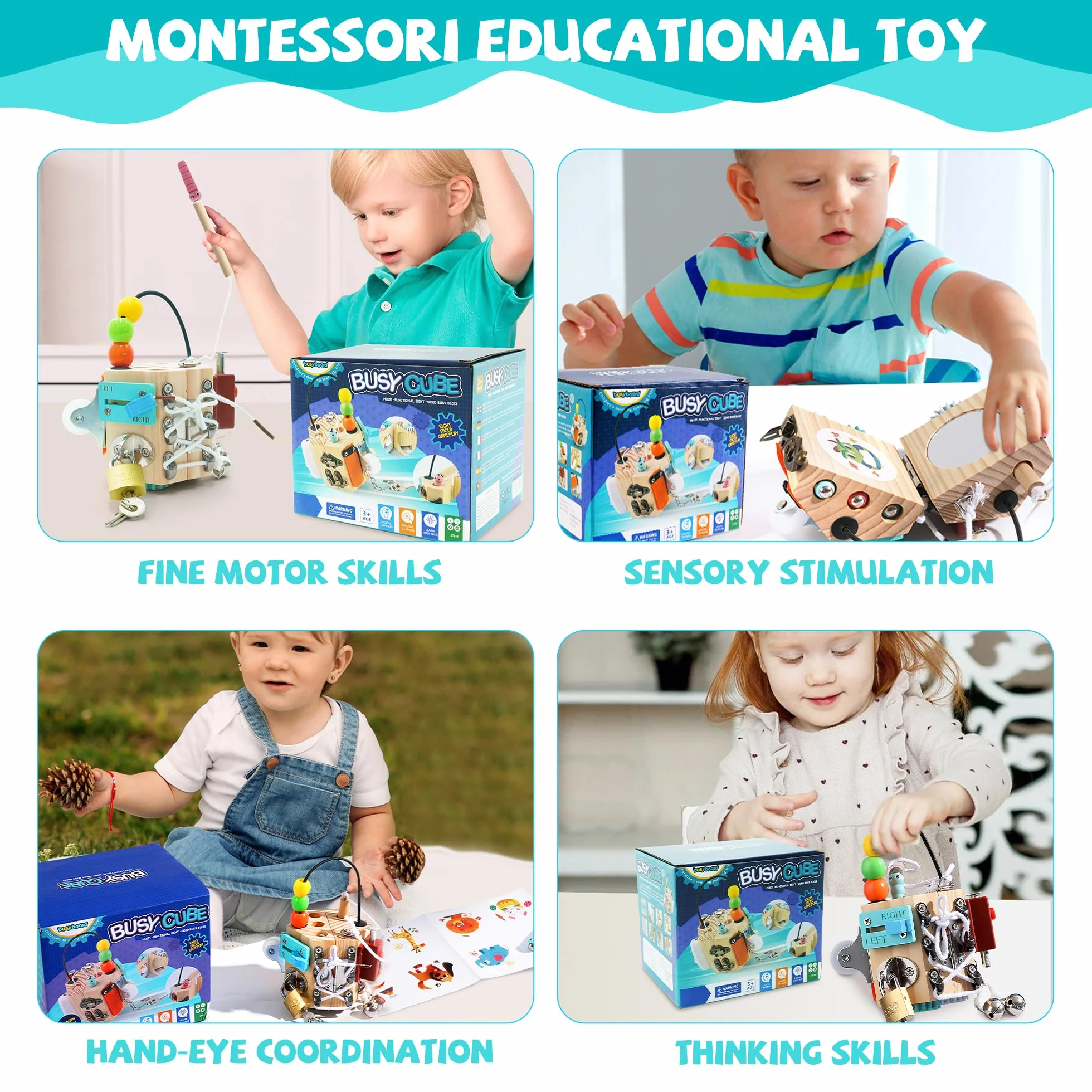 Busy Board Baby Busy Activity Cube|15 w 1 Fidget Cube Kostka Stresowa Przenośna Zabawka Antystresowa, Zabawka Kostka Aktywności, Kostka Motoryczna Montessori Zabawka Edukacyjna dla Małych Dzieci od 3