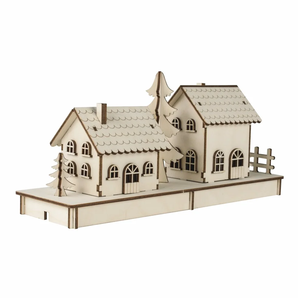 Rayher Drewniany zestaw do budowy domku 3D 52 części 31,7 x 9,4 x 14 cm FSC