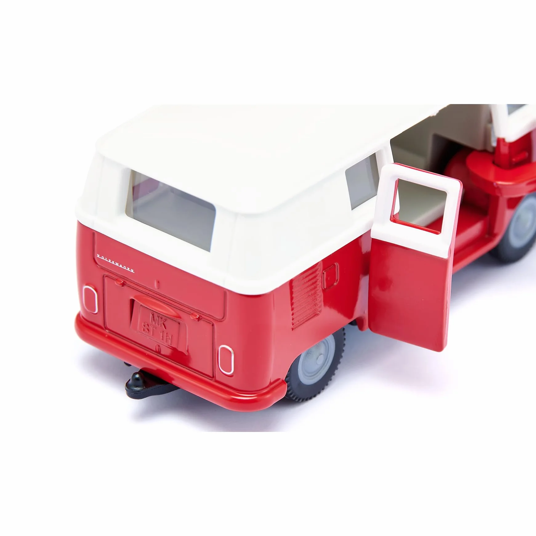 Siku 2361, VW T1 Bus, Zabawkowy samochód, 1:50, Metal/tworzywo sztuczne, Czerwony/biały, Otwierane drzwi, Zaczep przyczepy, Wiernie odwzorowane koła