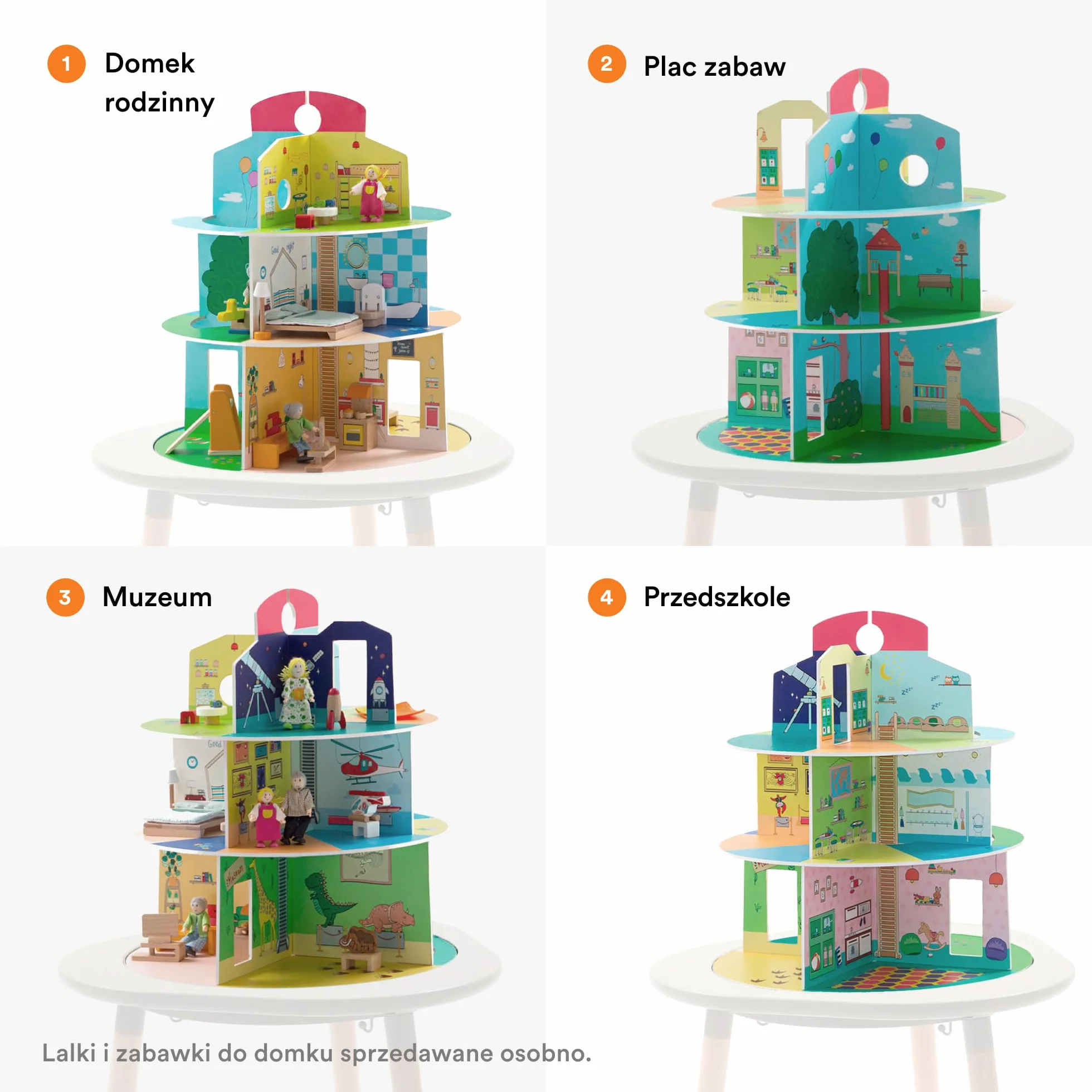 Domek do zabawy Stokke MuTable - nowy design 2023 r. - zawiera plac zabaw, dom rodzinny, muzeum i przedszkole - wykonany z drewna, montaż bez użycia śrub - dla dzieci w wieku 3+ lat