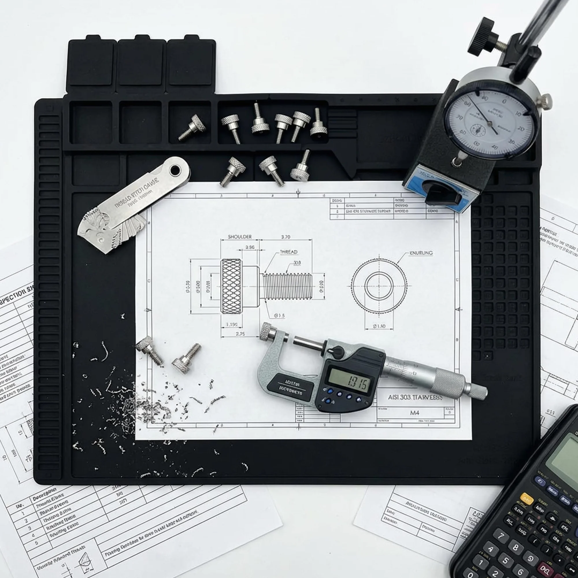 PrecisionGeek® Śruby radełkowane M4 ze stali nierdzewnej AISI 303 – z kołnierzem – 10 mm – łeb płaski – śruby kciukowe do metalu, drewna i akrylu – zestaw 10 sztuk