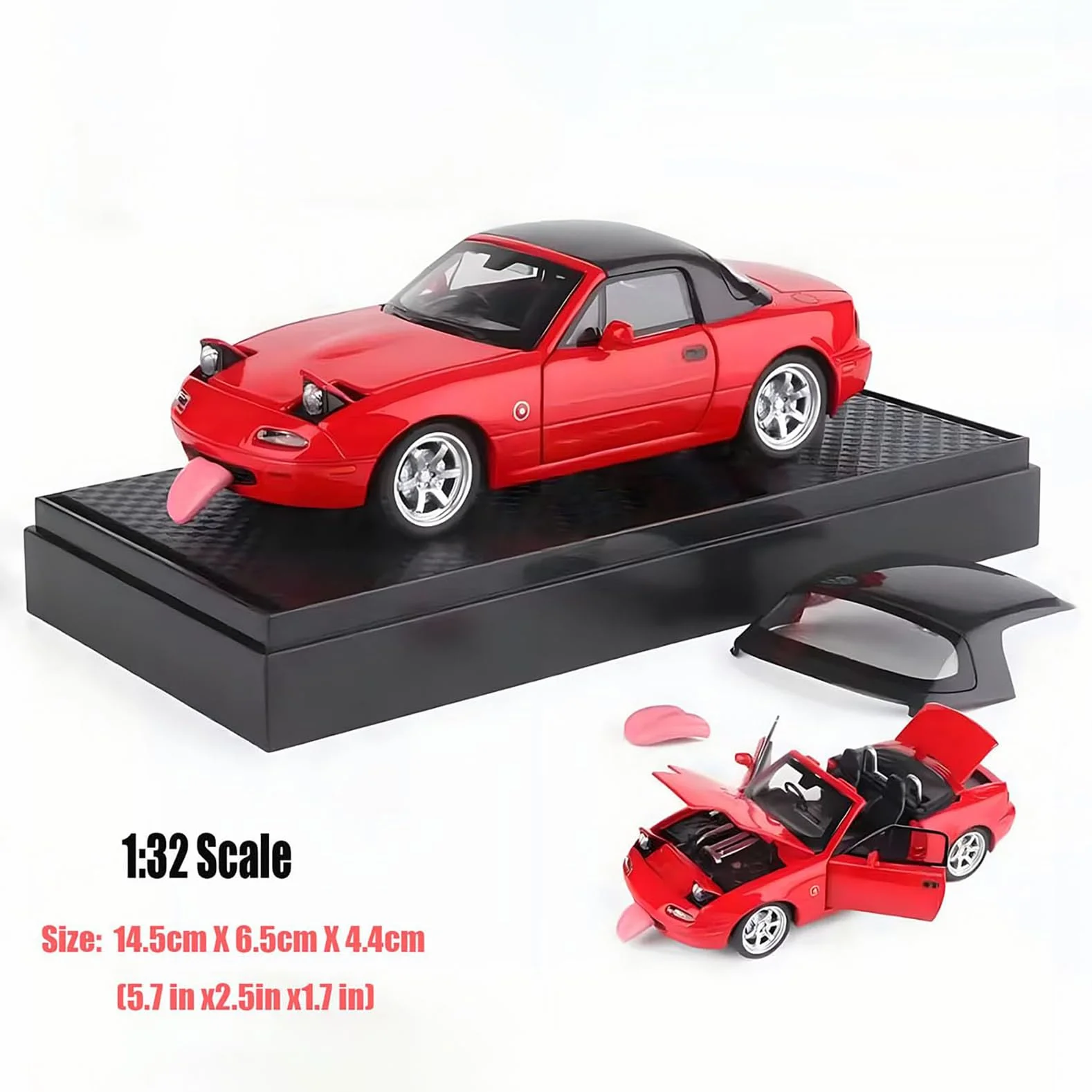 Mazda MX-5 Miata 1:32 modelka samochodu, zabawka z światłem i muzyką, zdejmowana osłona, funkcja cofania, odlew z stopu, idealny dla dzieci od 3 lat i kolekcjonerski model samochodu (czerwony)