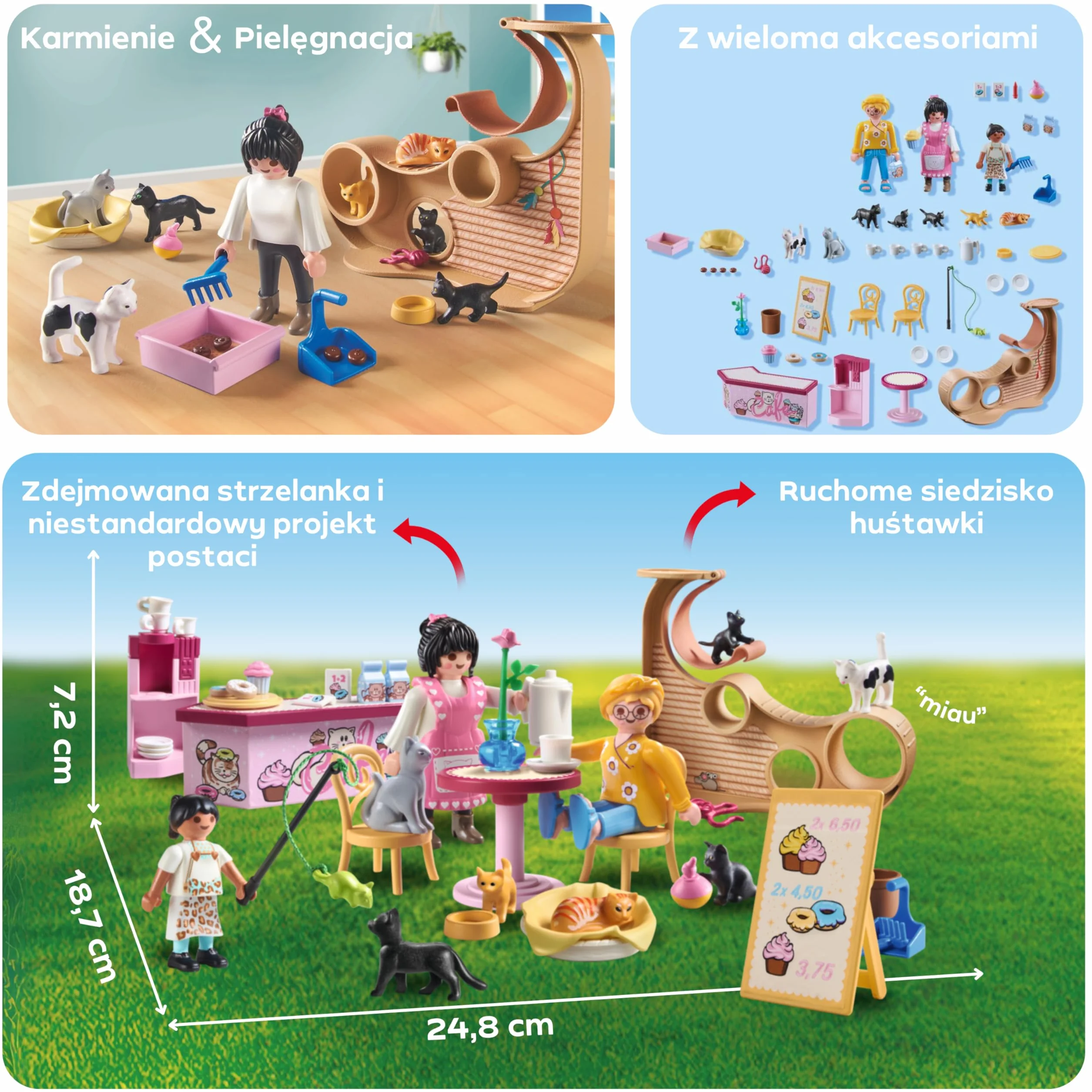 PLAYMOBIL | My Life | Kawiarnia dla kotów | Zabawka dla dzieci | Zestaw z figurkami zwierząt | Zabawka dla dzieci powyżej 4 roku życia | 71744