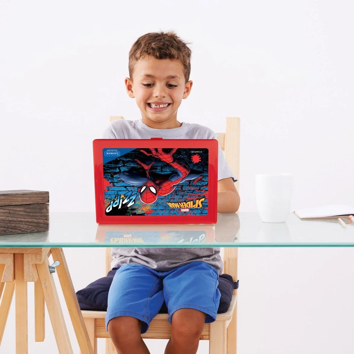 Lexibook JC598SPi3 Spider-Man Dwujęzyczny Laptop do Celów Edukacyjnych Angielski i Niemiecki, 124 Aktywności, Matematyka, Logika, Muzyka, Zegar, Gry, Zabawka dla Dzieci (Dziewczynki i Chłopcy),