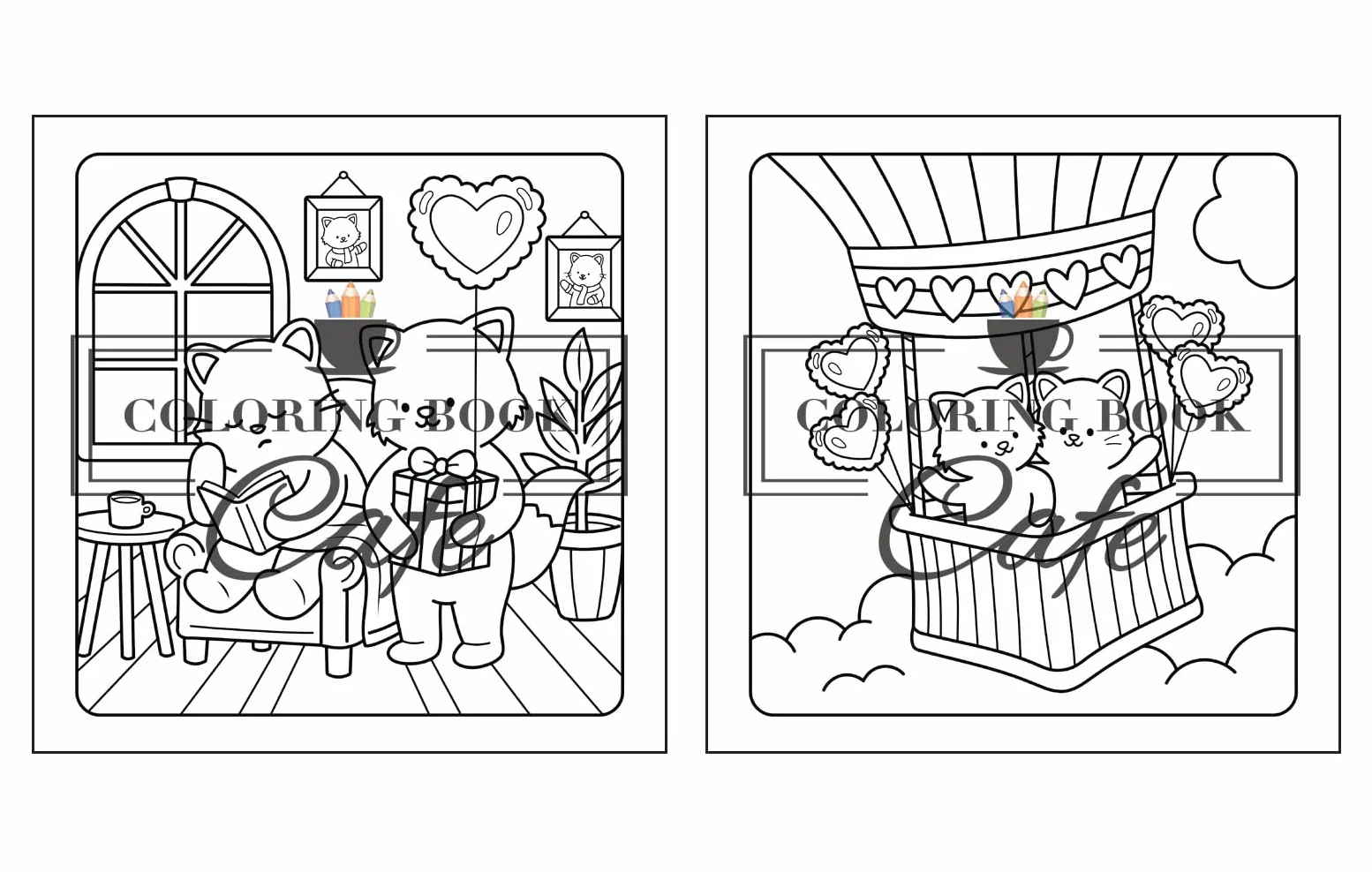 Paws & Hearts: Coloring Book for Adults & Teens Featuring Cozy Love Scenes with Adorable Animal Characters