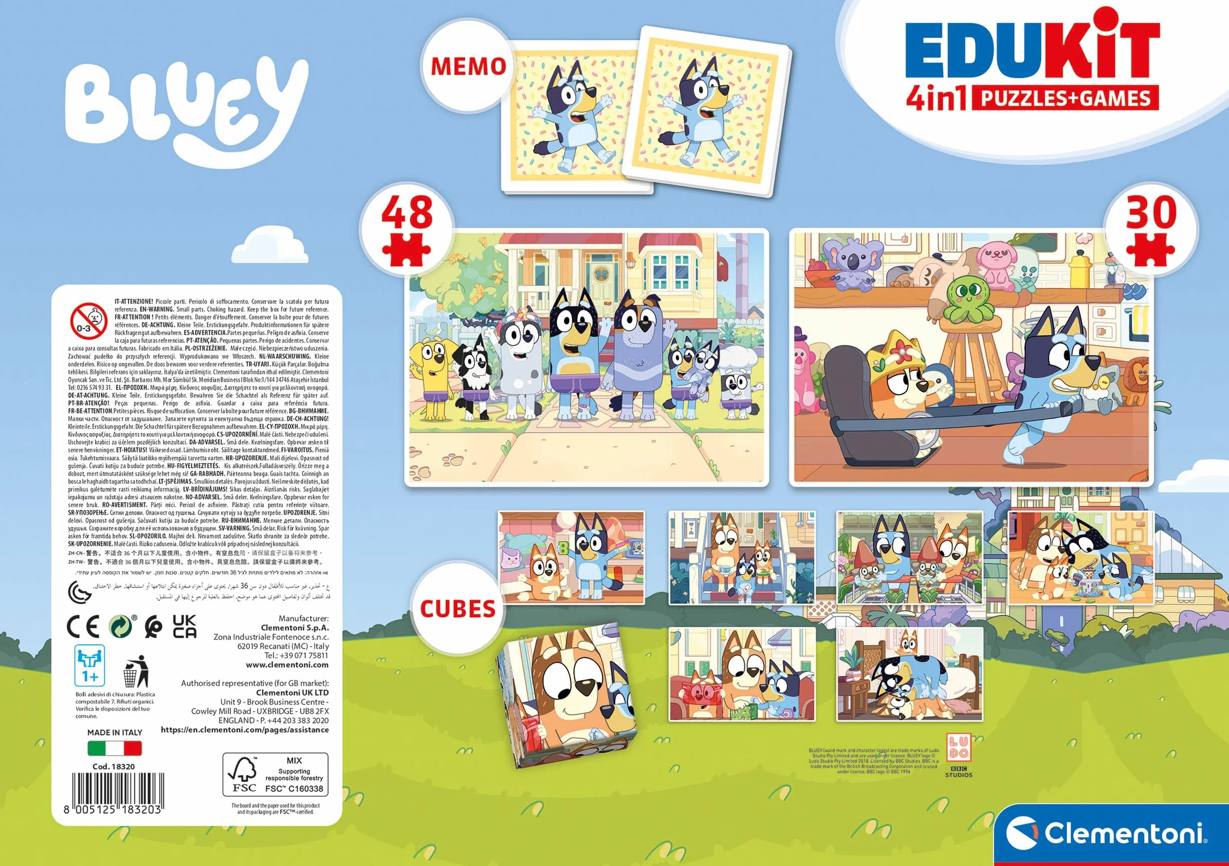 Clementoni Edukit 4 w 1 Bluey zestaw gier planszowych memo puzzle dla dzieci 3 lata