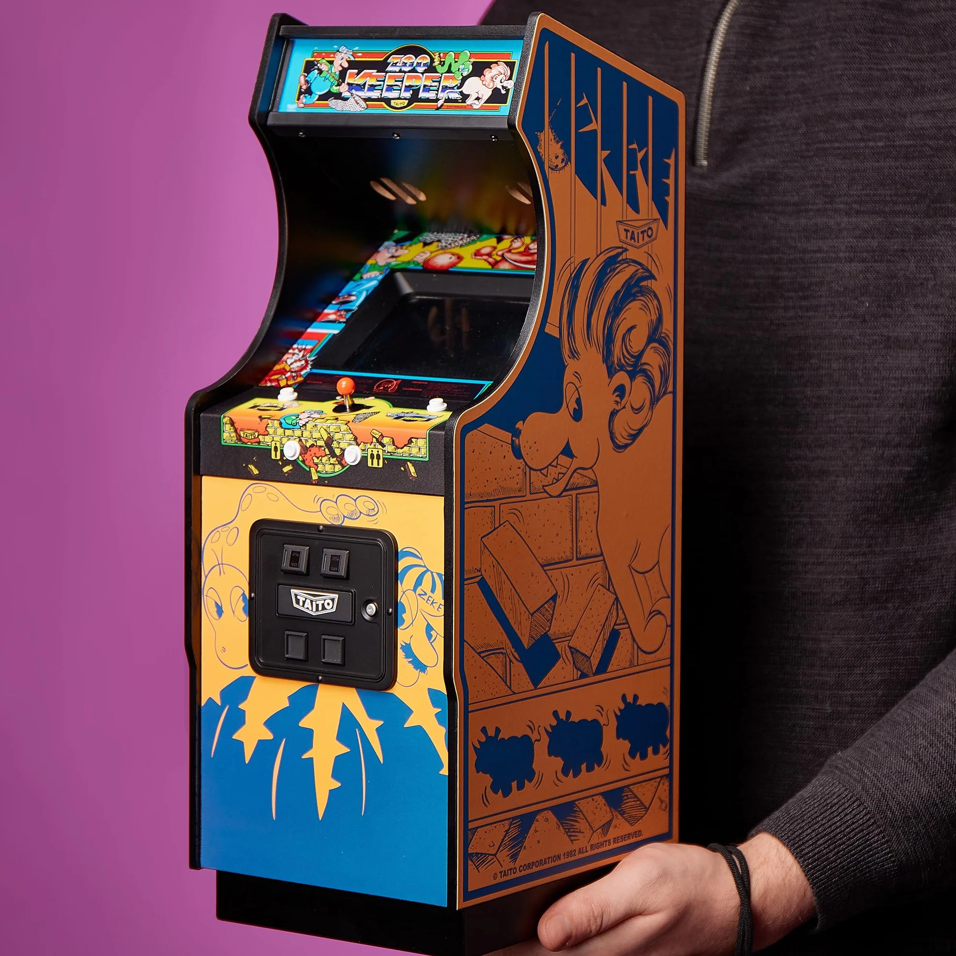 Numskull Quarter Arcades Zoo Keeper Collector's Edition Mini Arcade 1/4 Skala Authentic Wooden Replica, Oryginalna Replika ROM, Akumulatorowa Bateria i 3 W Głośniki