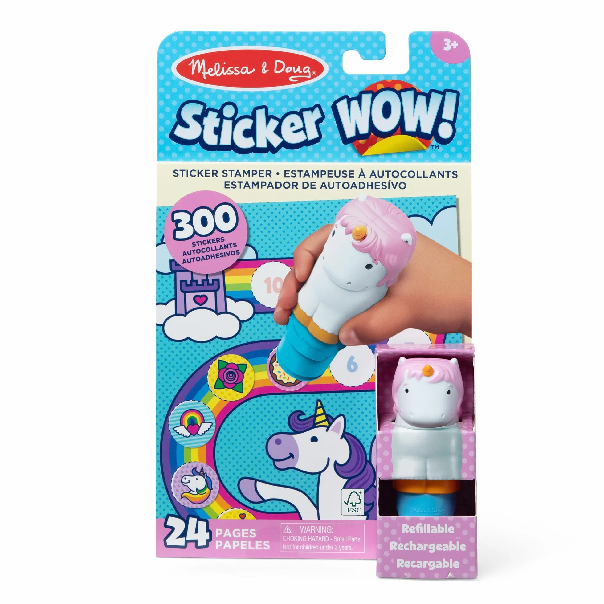Melissa & Doug Naklejka WOW! 24-stronicowy znacznik naklejek i blok aktywności z 300 naklejkami - jednorożec, gra edukacyjna dla dzieci, 3 lata - certyfikat FSC