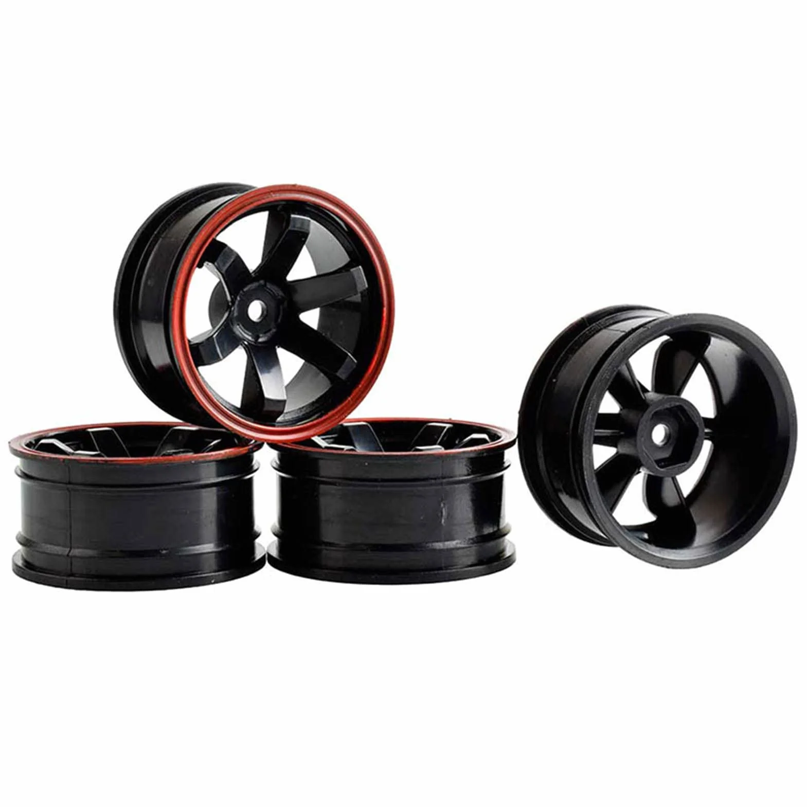 KEEDA Felgi z tworzywa sztucznego, średnica 52 mm, do samochodu 1/10 RC On Road, samochód wycieczkowy Drift Auto (czarny i czerwony)