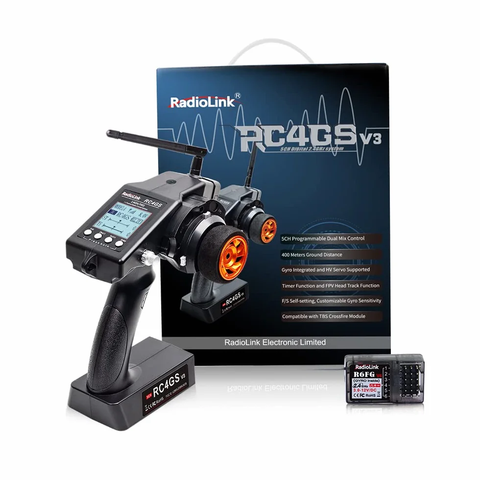 Radiolink RC4GS V3 5-kanałowy pilot zdalnego sterowania z zestawem odbiornika R6FG Zintegrowany żyroskopowy nadajnik zdalnego sterowania 2,4 GHz