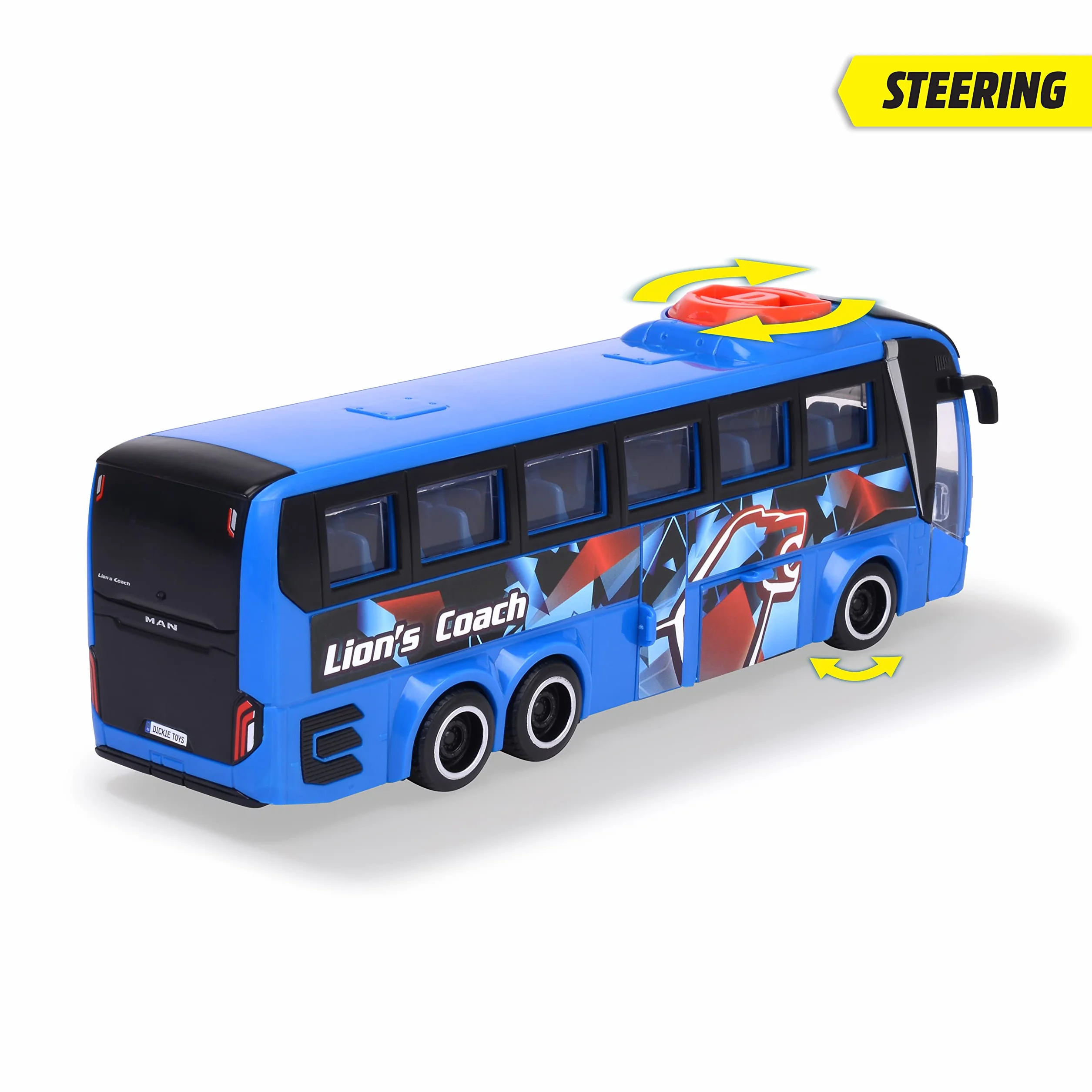 Dickie Toys Bus Man Lion's Coach Wolnobiegowy pojazd 27cm Zabawka dla dzieci Otwierane drzwi