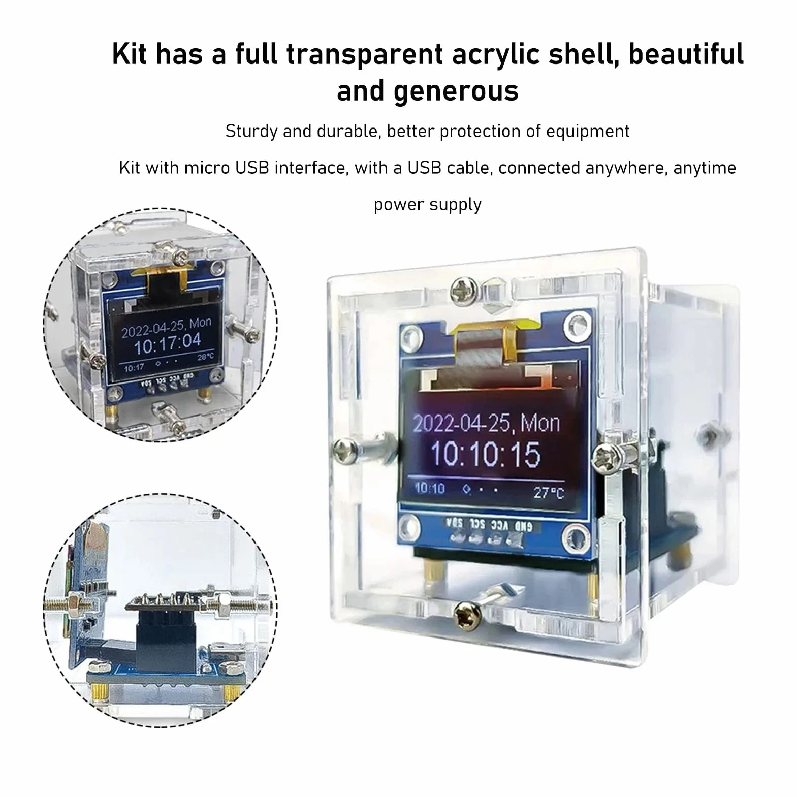 Cyfrowy Elektroniczny Minizegar Zestaw do Samodzielnego Montażu Budzik DIY Zestaw Modułu Rozrządu DIY Zestaw Elektroniki do Projektów Związanych z Nauką i Nauczaniem, Powłoka Akrylowa Organiczna Dioda
