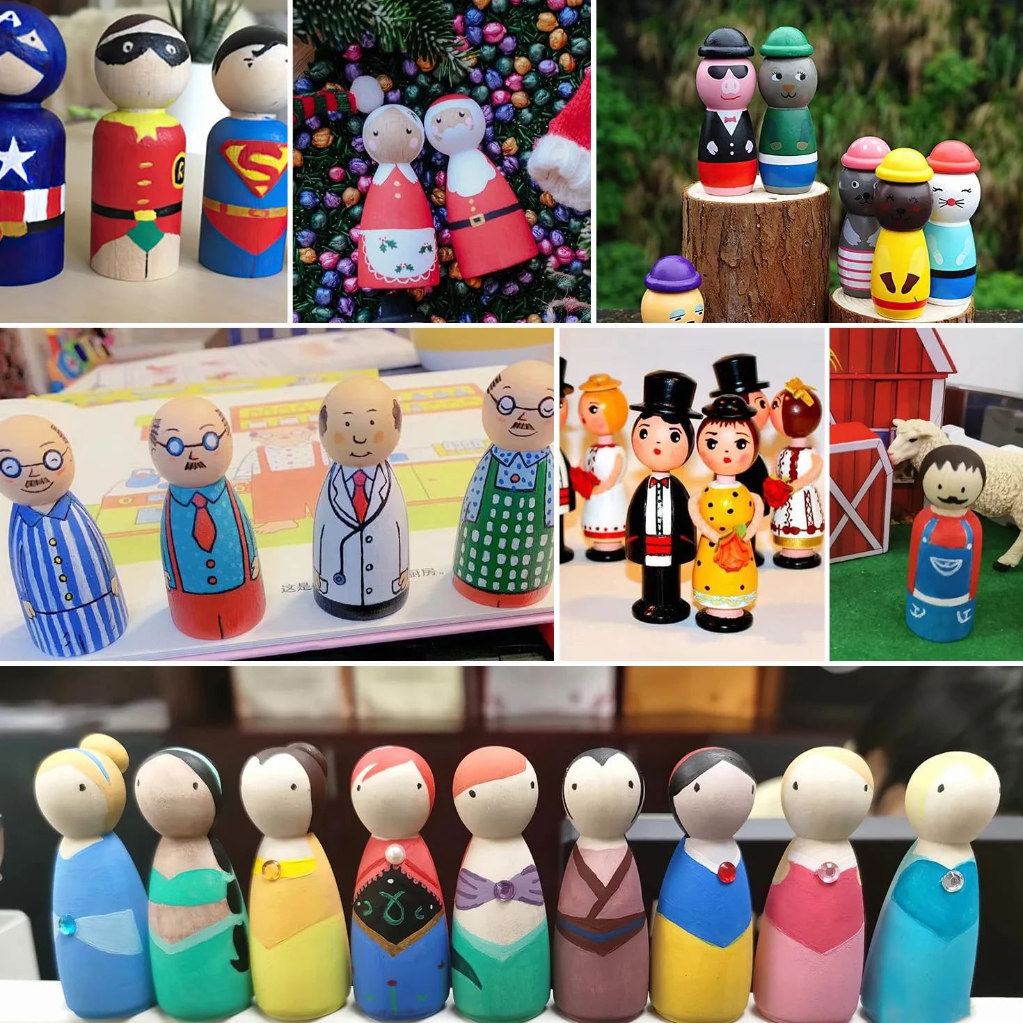ENUTROF Peg Doll Drewniane Figury Malowane Drewniane Figurki 50 szt. Kolorowanki Lalki do DIY Artystyczne i Malowane Dekoracje Życie Ślub Urodziny