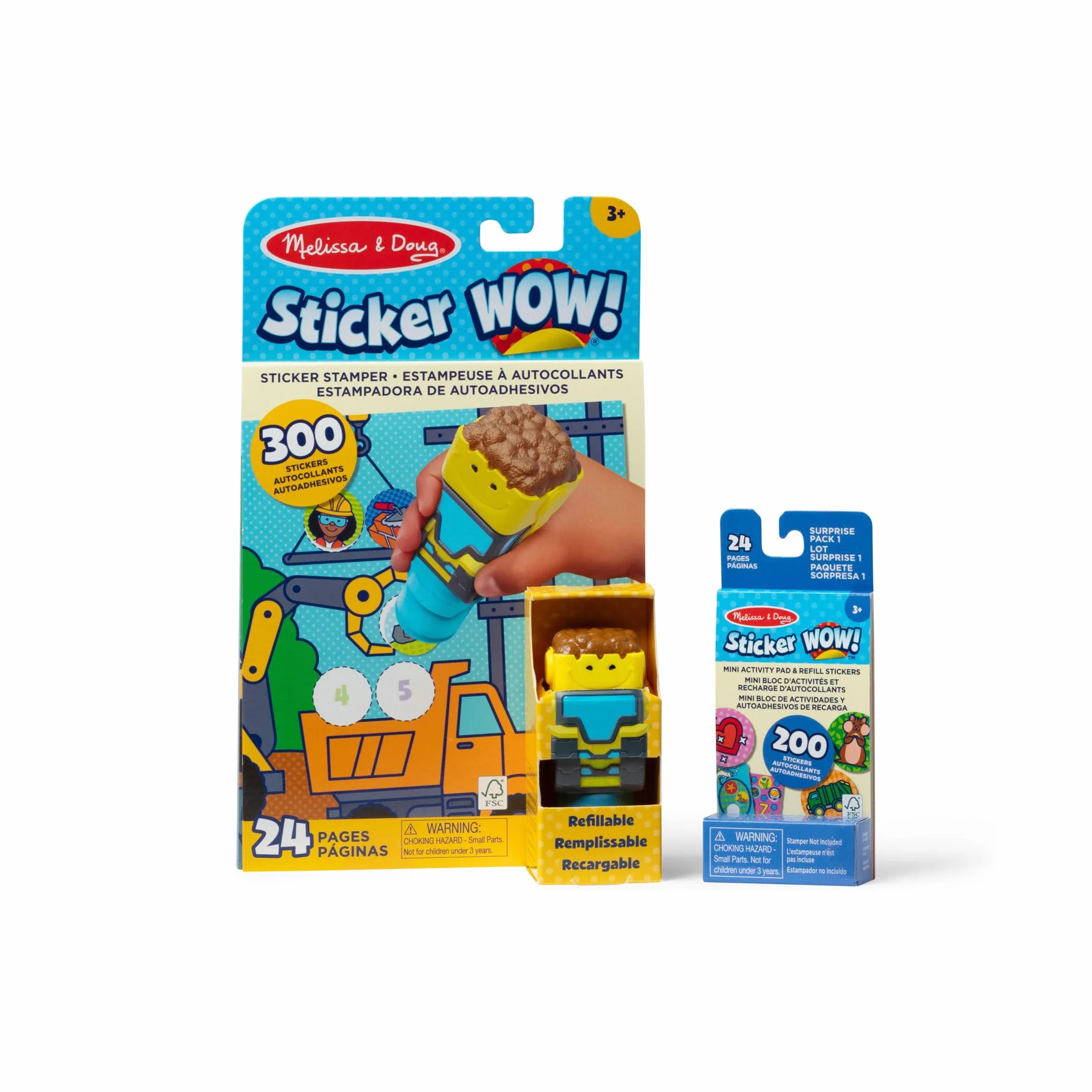 Melissa & Doug Naklejka Wow!™ Zestaw Bulldozer: 24-stronicowy blok aktywności, szablon do naklejek, 500 naklejek, zabawka dotykowa i artystyczna z postacią kolekcjonerską