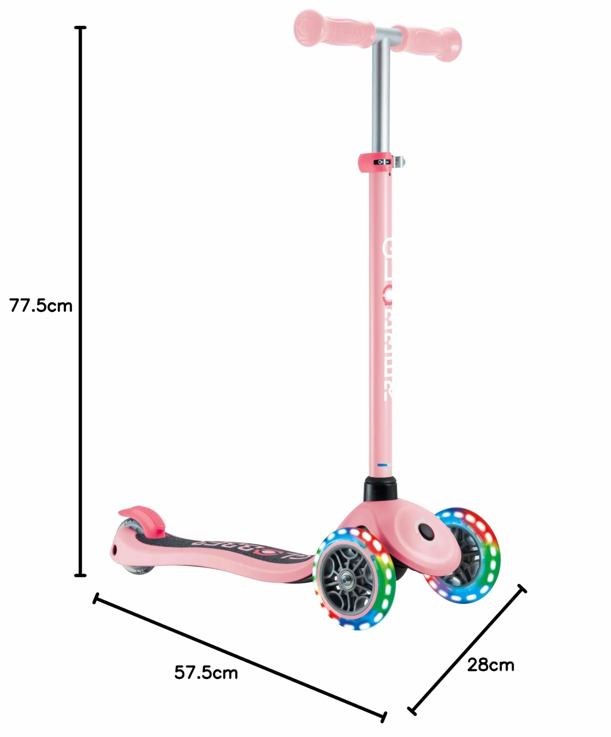 Globber - Primo Lights - Hulajnoga z 3 kołami dla dzieci w wieku od 3 do 7 lat, pastelowa róża