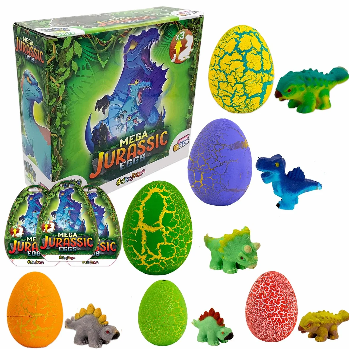 #sbabam Funny Box Mega Jurassic Eggs, zabawka od 3 lat, 3 sztuki, zabawka dinozaura dla dzieci urodzonych z magicznych jaj – idealna jako prezent dla dziecka