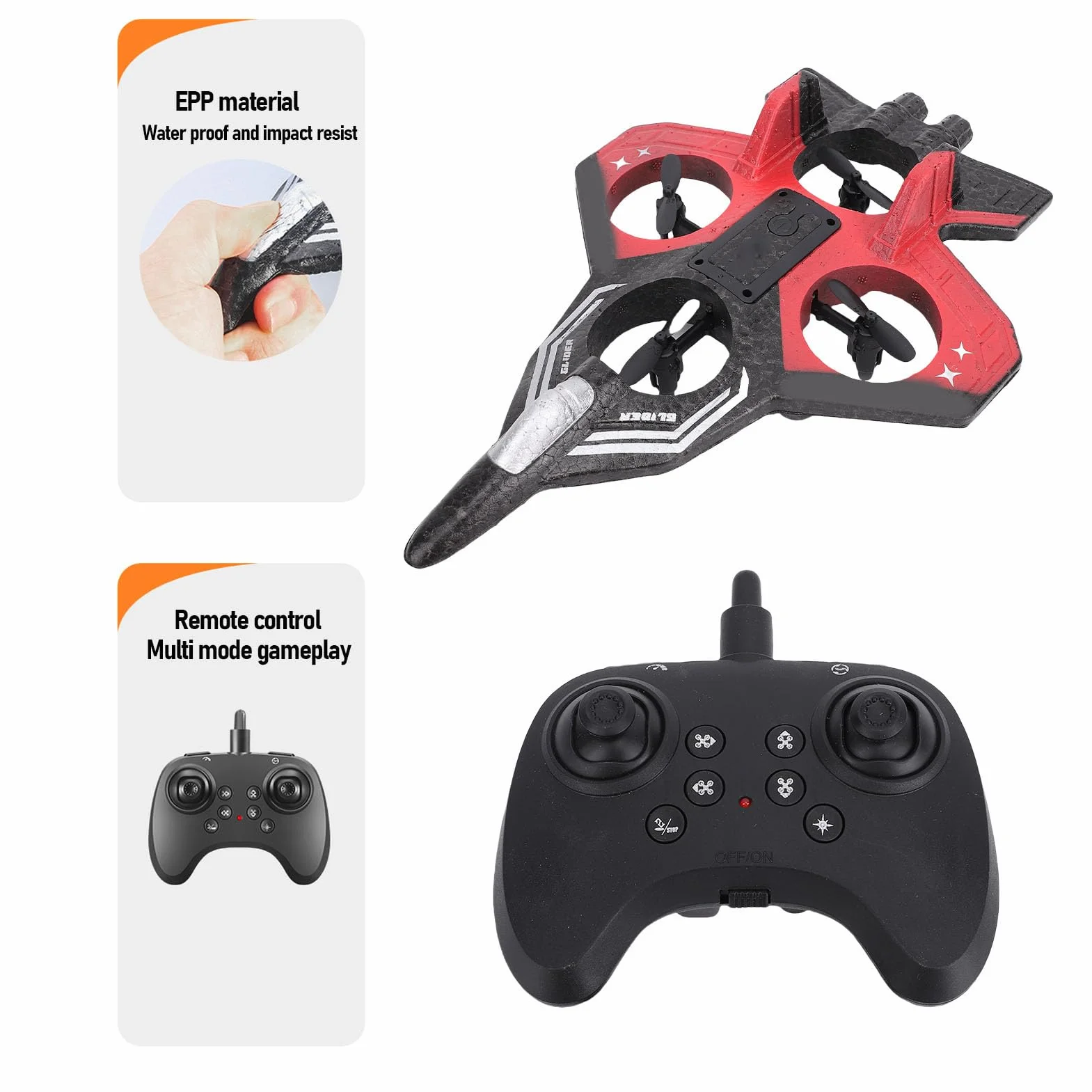 RC Slider, 2,4 GHz Zdalne Sterowanie Airpalne, 4 Ciągu Silnika | 3 Prędkości | 360 ° Kasketowe Samolotowe Samolotowe Zabawki światłami (Pojedyncza bateria)