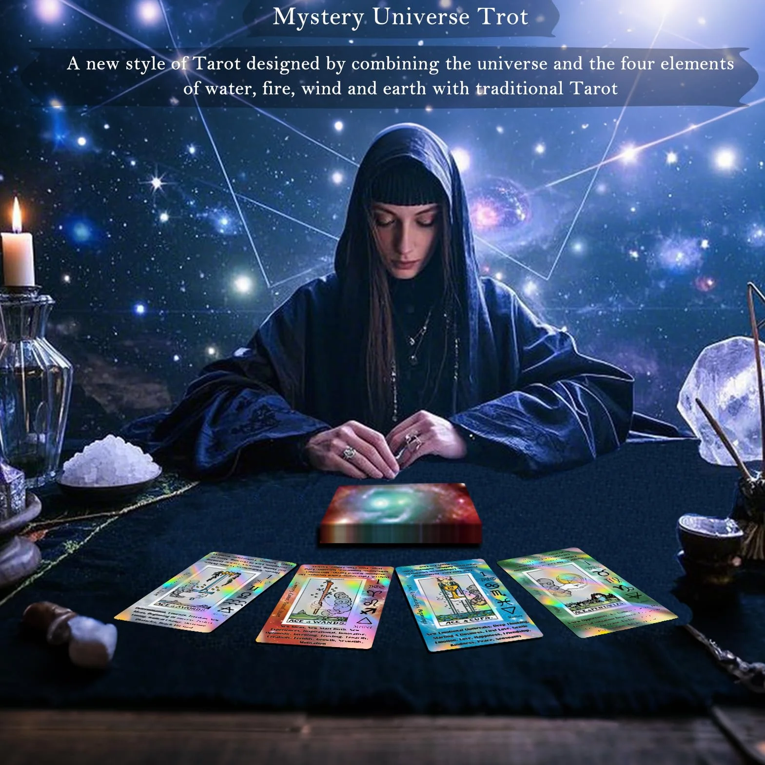 Smoostart holograficzny Tarot dla początkujących ze znaczeniami, z przewodnikiem, słowami kluczowymi, elementem, planetą, zodiakiem, czakrami, tak lub nie, ton muzyczny, numerologia, alfabet hebrajski