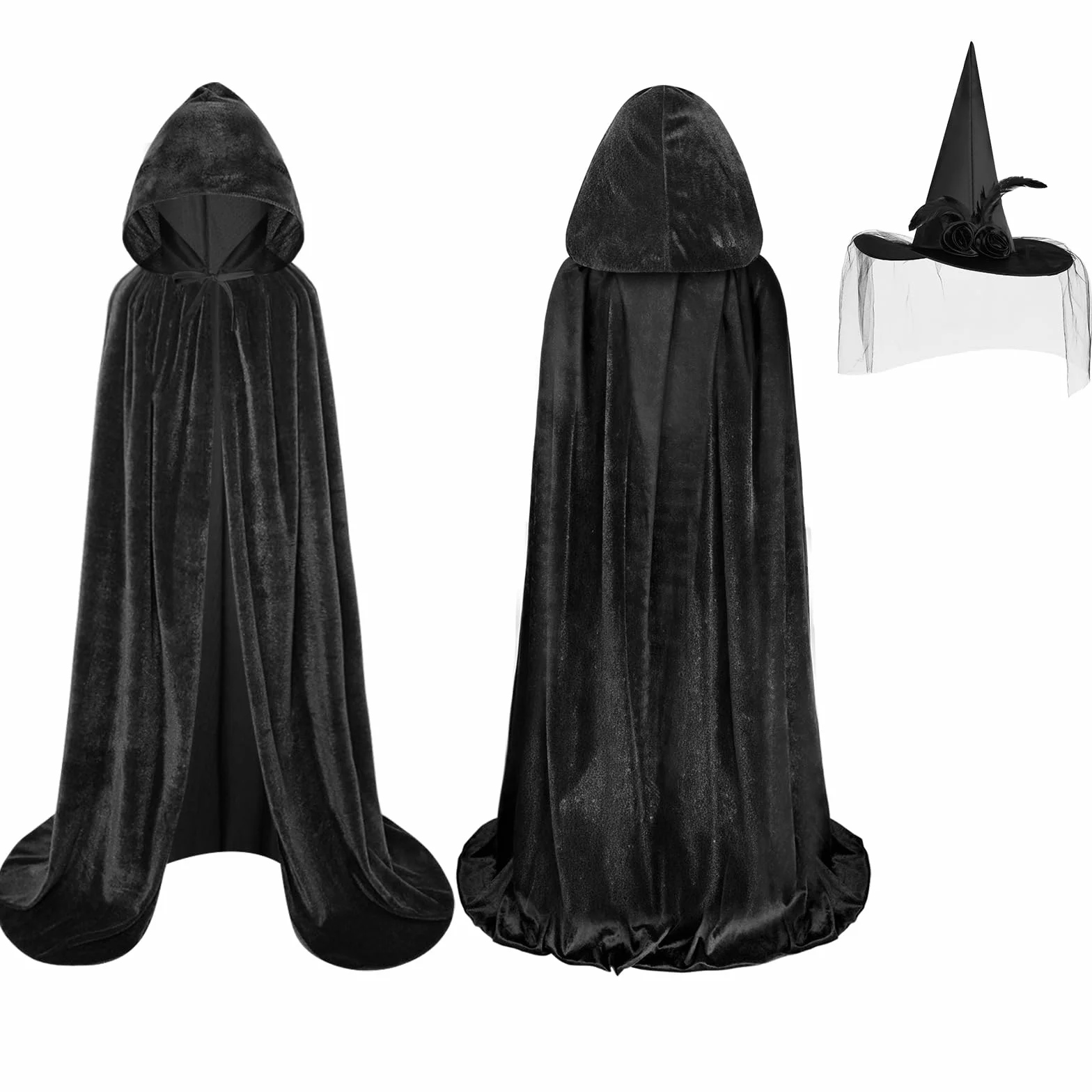 AUYAO Kostium czarownicy, damski kostium czarownicy, kompletny zestaw z peleryną z kapturem/kapeluszem pająka, peleryna na Halloween, kostium dla dorosłych, kobiet i mężczyzn, na Halloween, karnawał