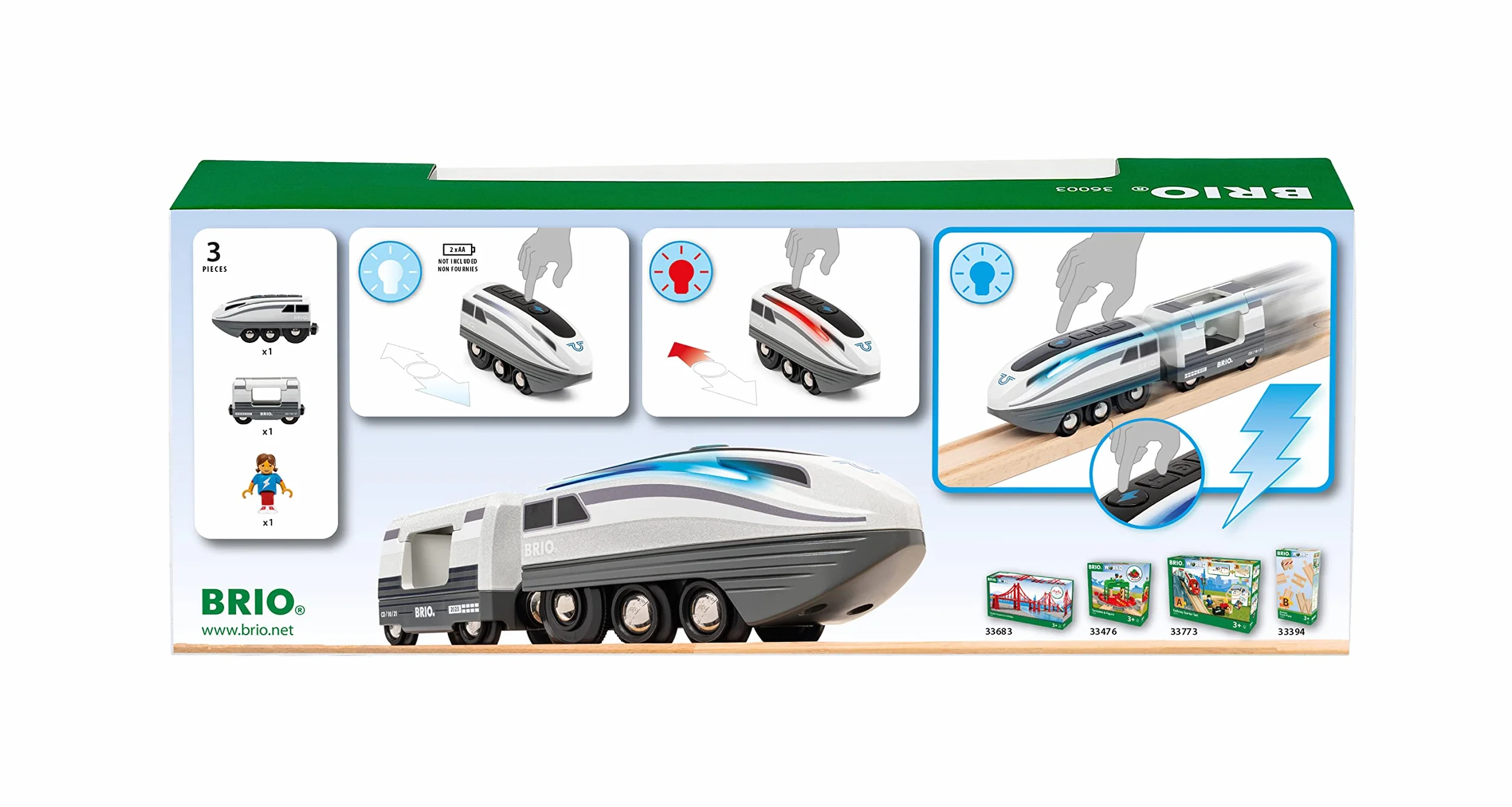 BRIO 36003 - Turbo Train - Pociąg zabawkowy na baterie dla dzieci w wieku 3 lat i starszych, niebieski, biały