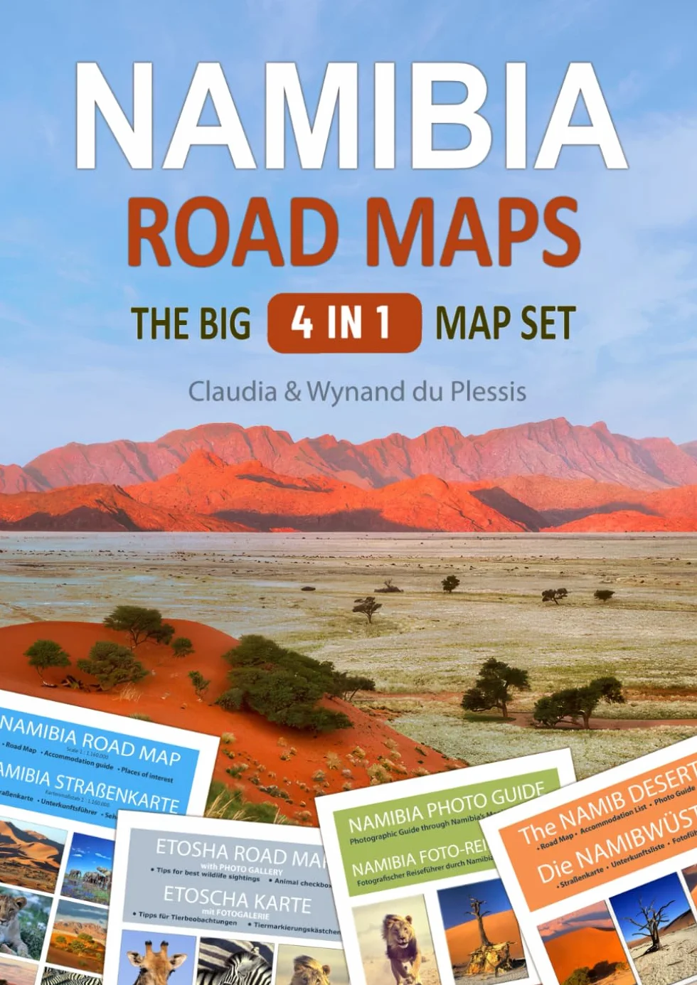 Namibia 4-in-1 Map Set: Road maps for self-drivers: Namibia, Etosha, Namib Desert & photo travel guide for your dream trip, incl. accommodations, safari tips & photo hotspots