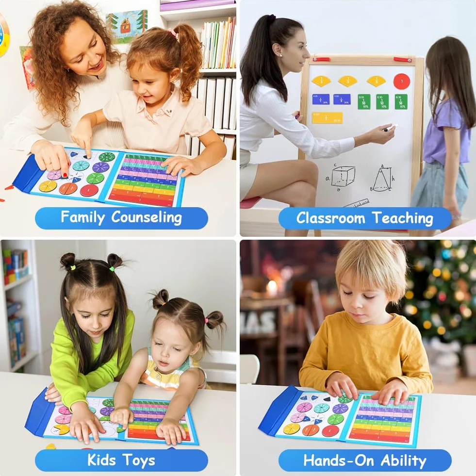 OFFCUP Magnetyczne płytki ułamkowe Montessori, zabawka edukacyjna matematyczna, zestaw manipulatorów (dinozaur)
