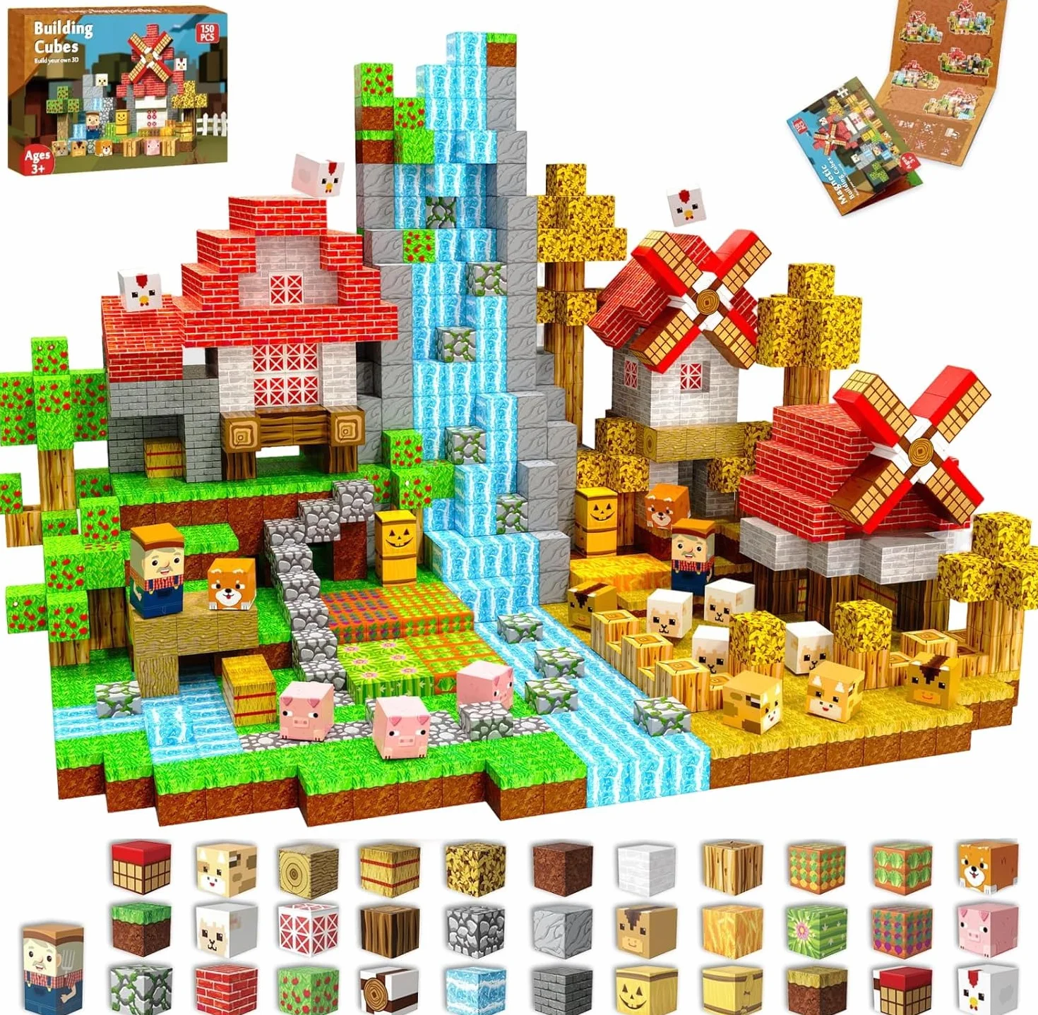 Goody King Magnetyczne Klocki 150 Sztuk | Edukacyjne Zabawki z Figurkami Zwierząt i Wiatrakiem | STEM Zestaw Montessori dla Dzieci 3-7 Lat | Sensoryczny Prezent Wielkanocny